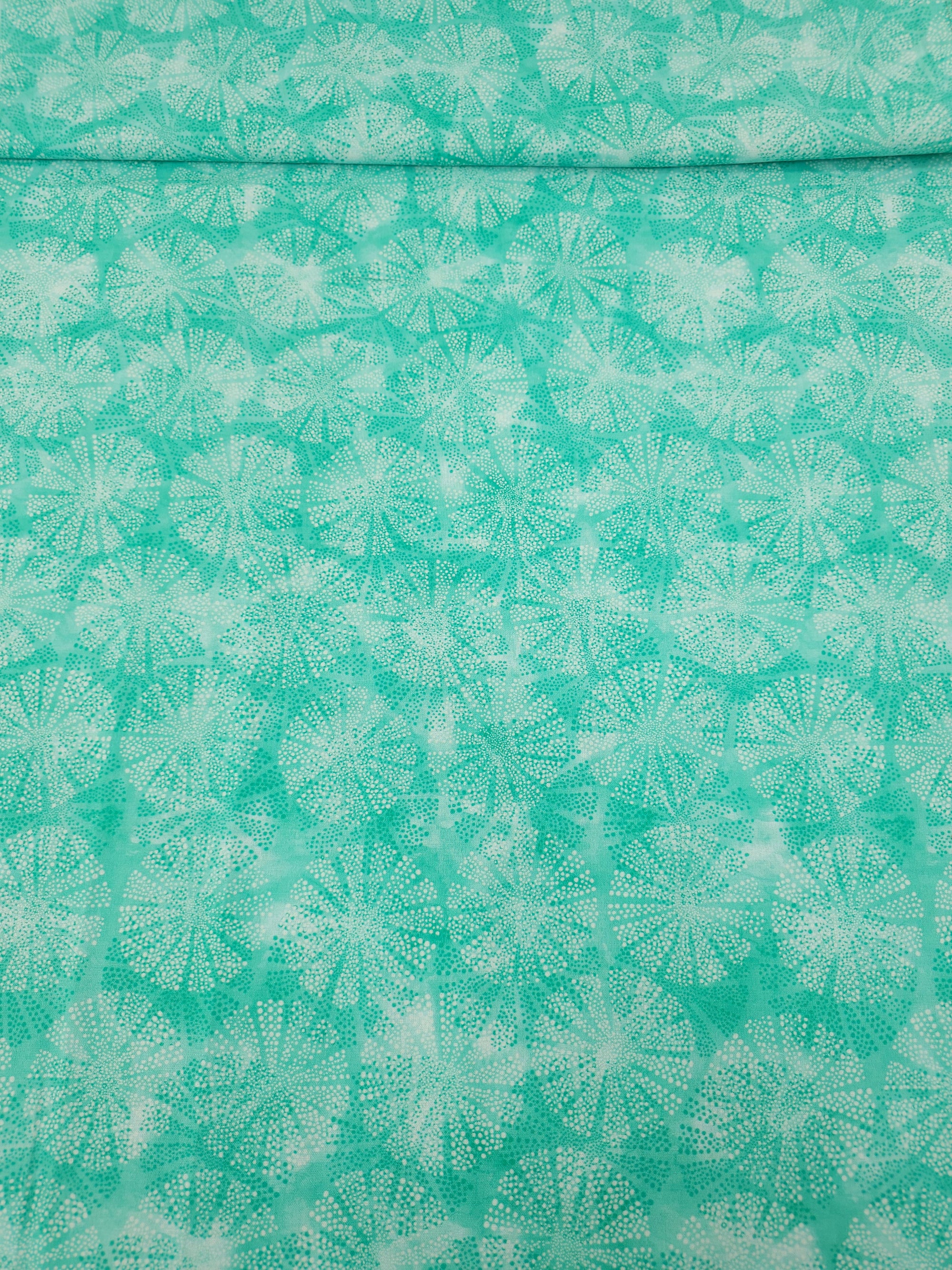 Minty Turquoise Dotty Fan Spiral 100% Cotton