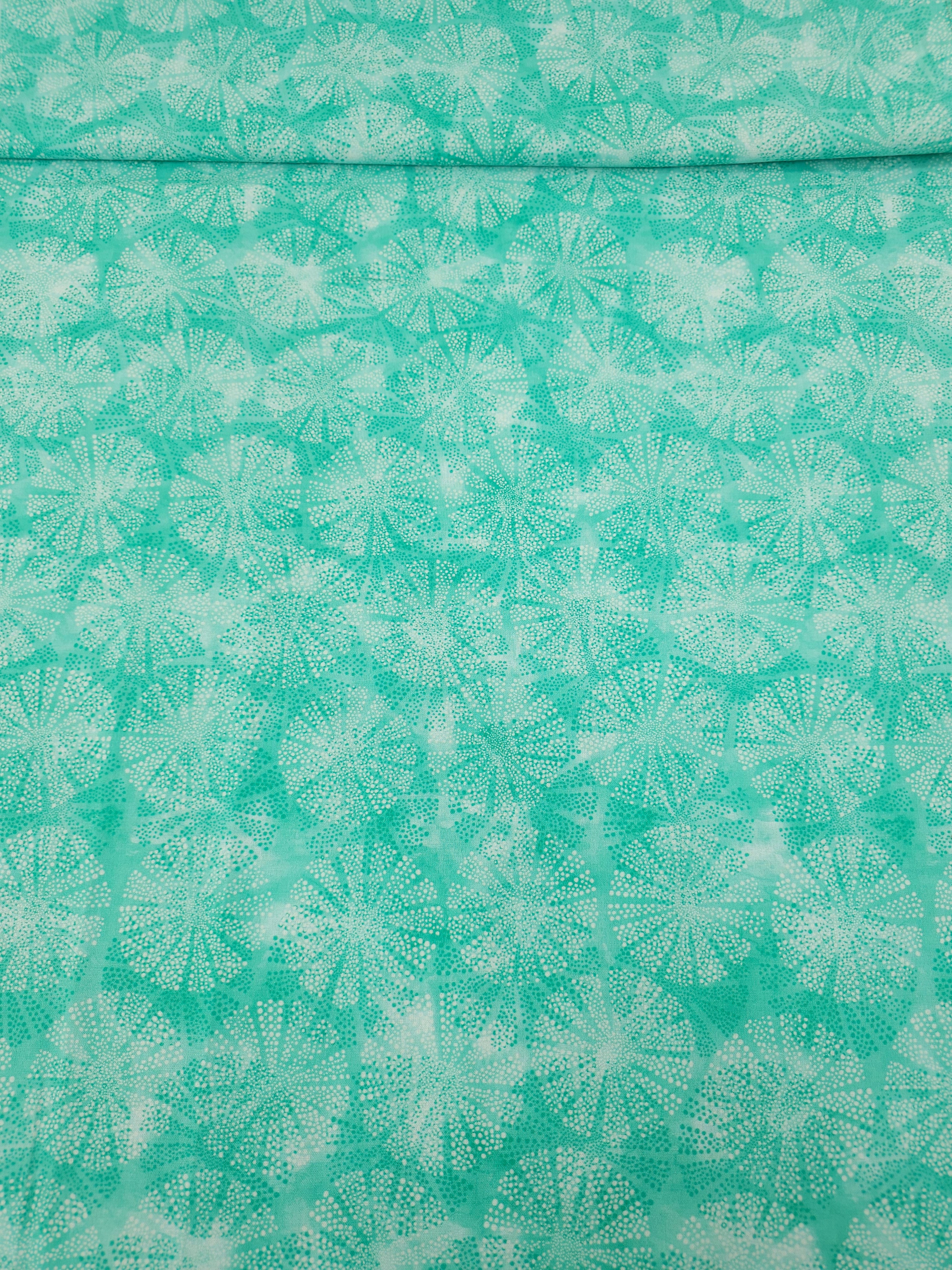 Minty Turquoise Dotty Fan Spiral 100% Cotton
