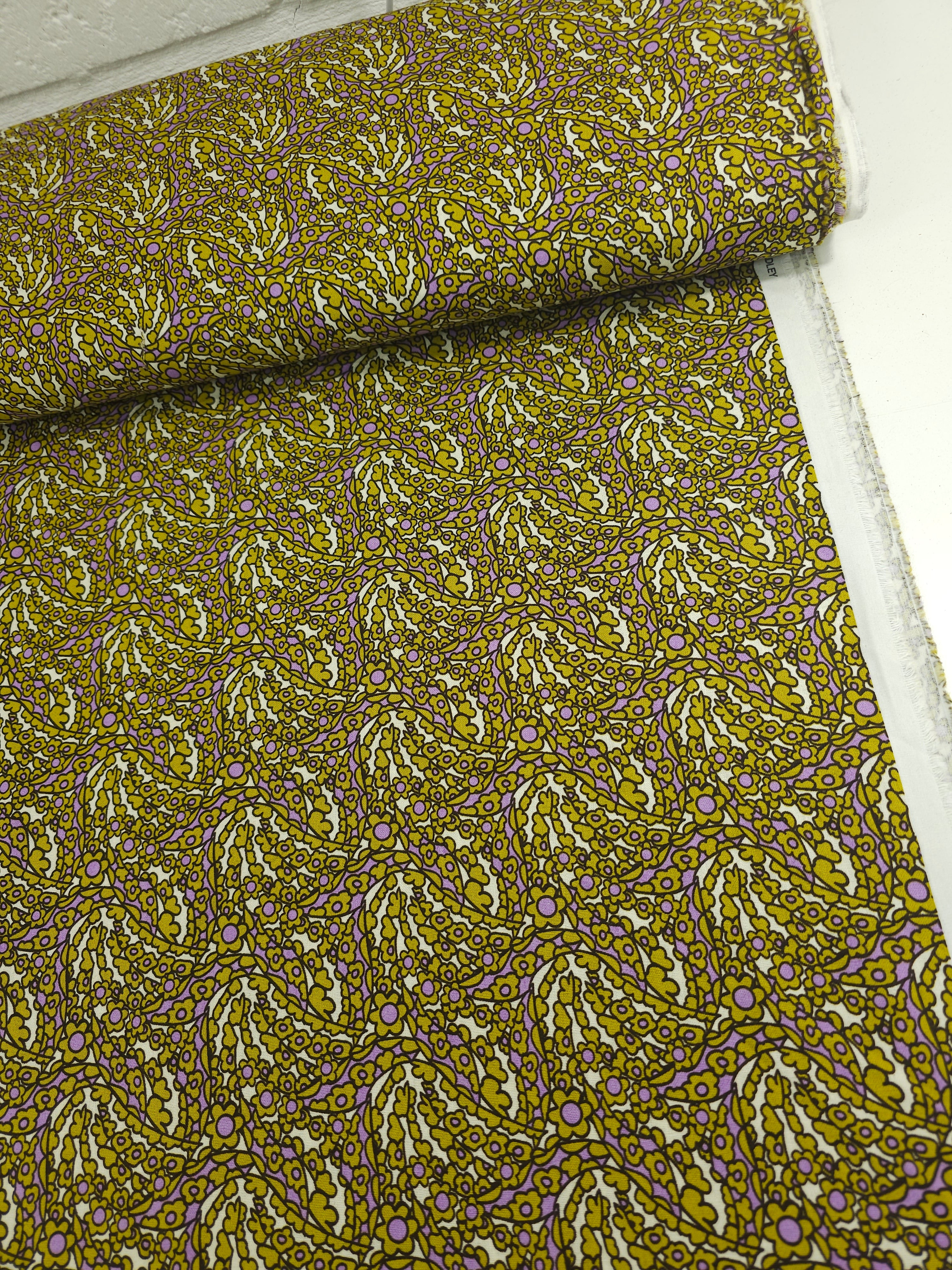 Mustard/Lilac Quirky Floral 100% Cotton 55"
