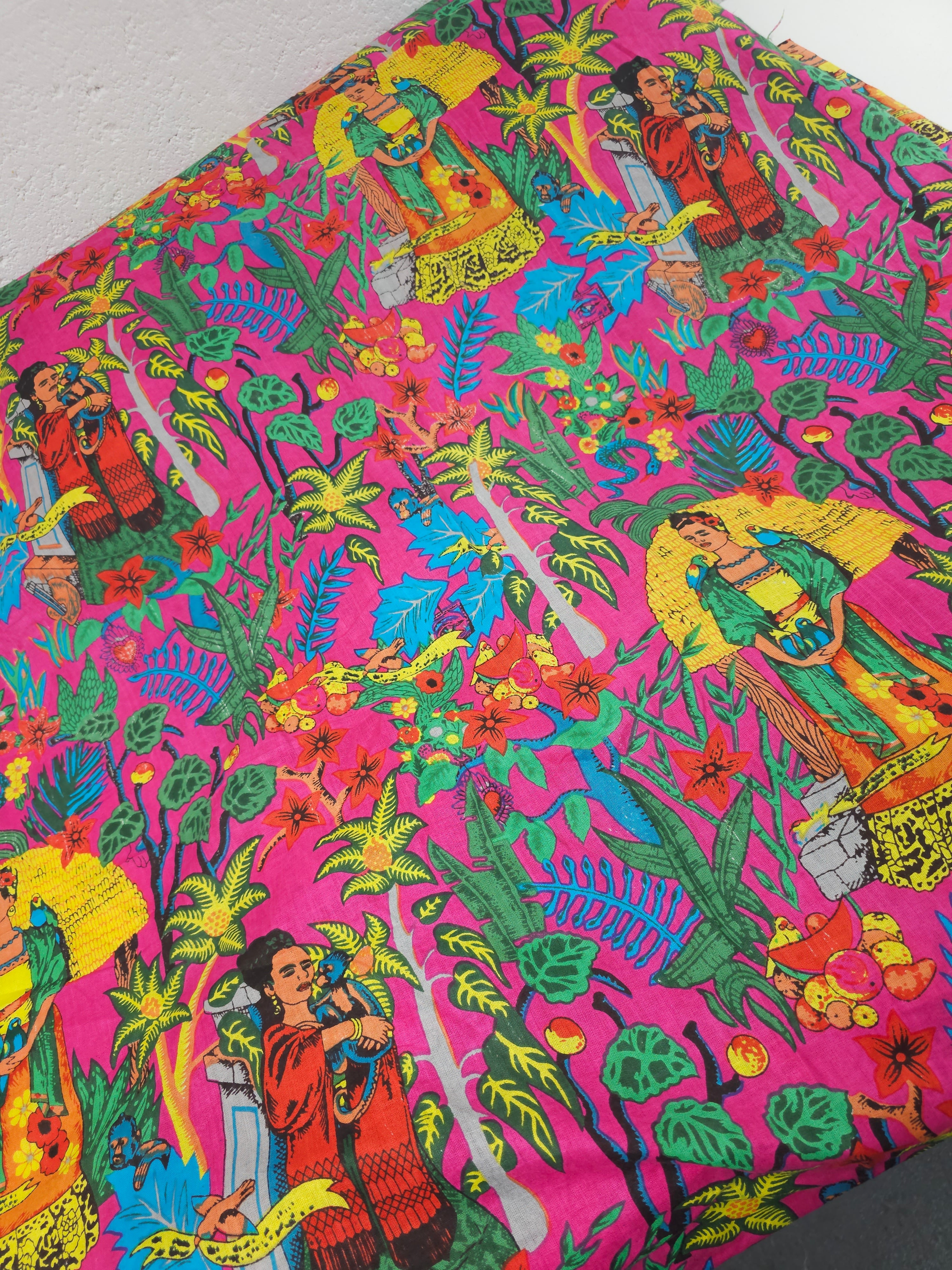 Hot Pink Frida Kahlo Block Print Cotton