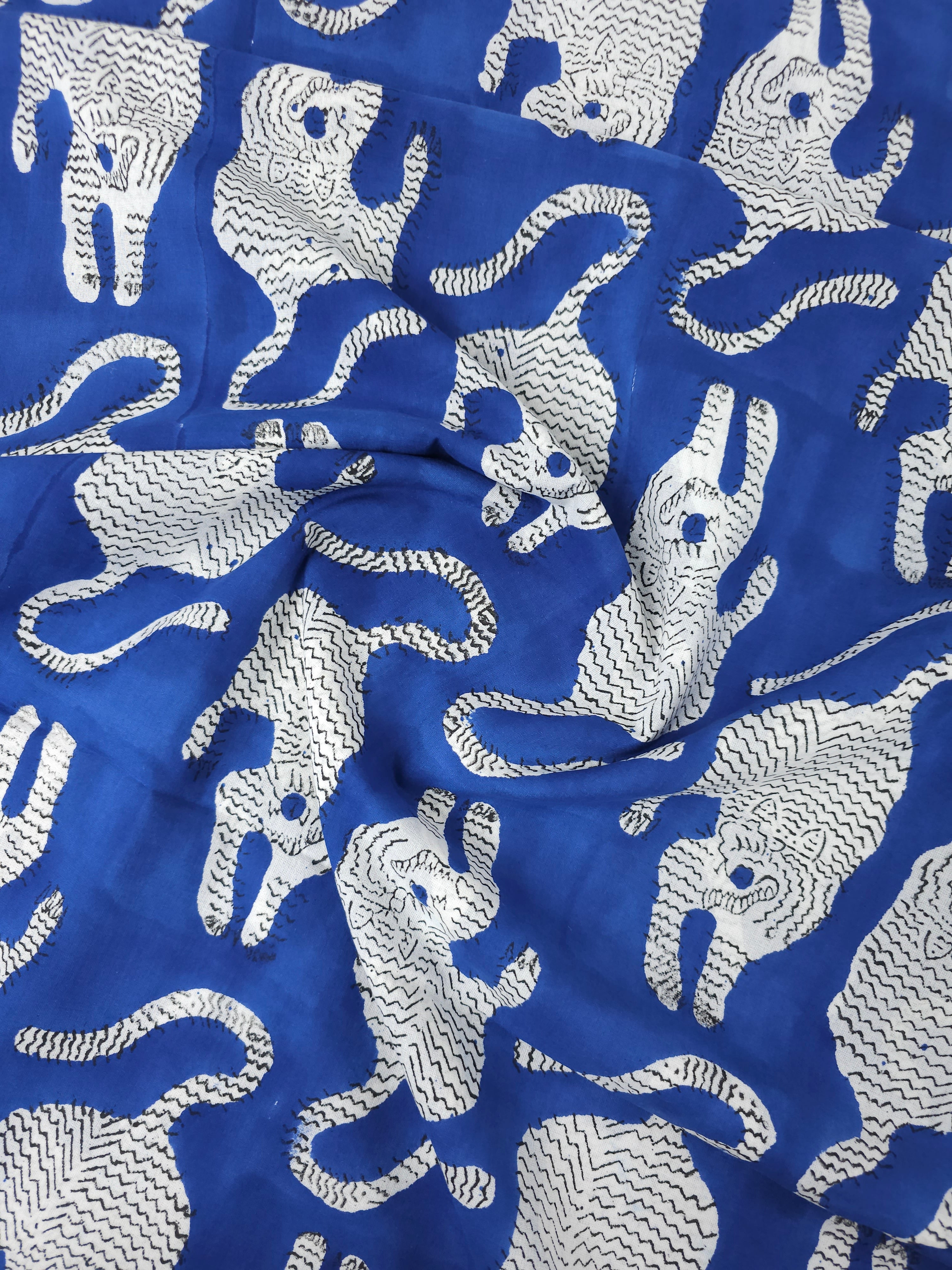 Cobalt Blue Tiger Block Print Cotton