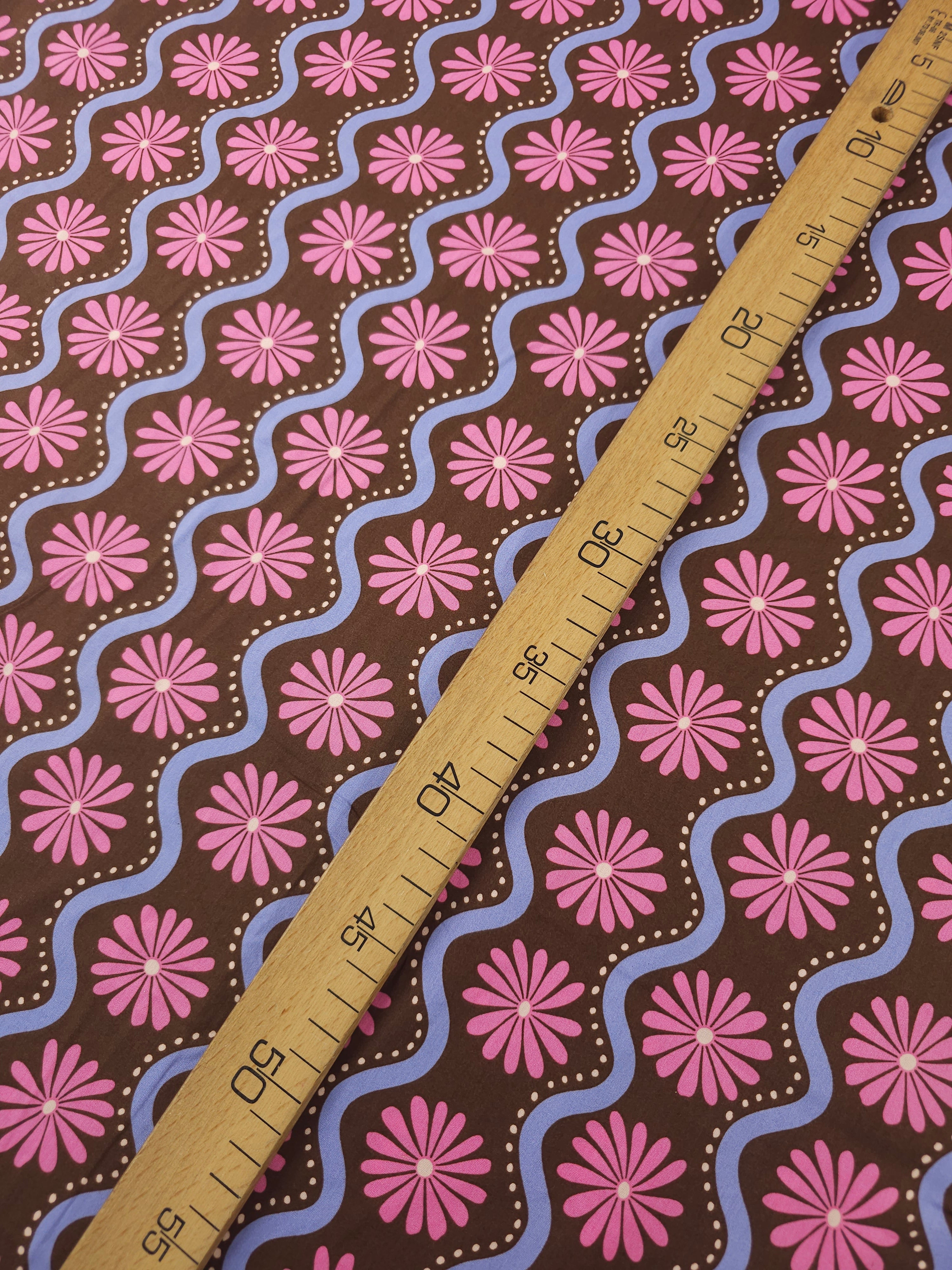 Pink/Lavender Wavy Floral Stripe Cotton Viscose 57"