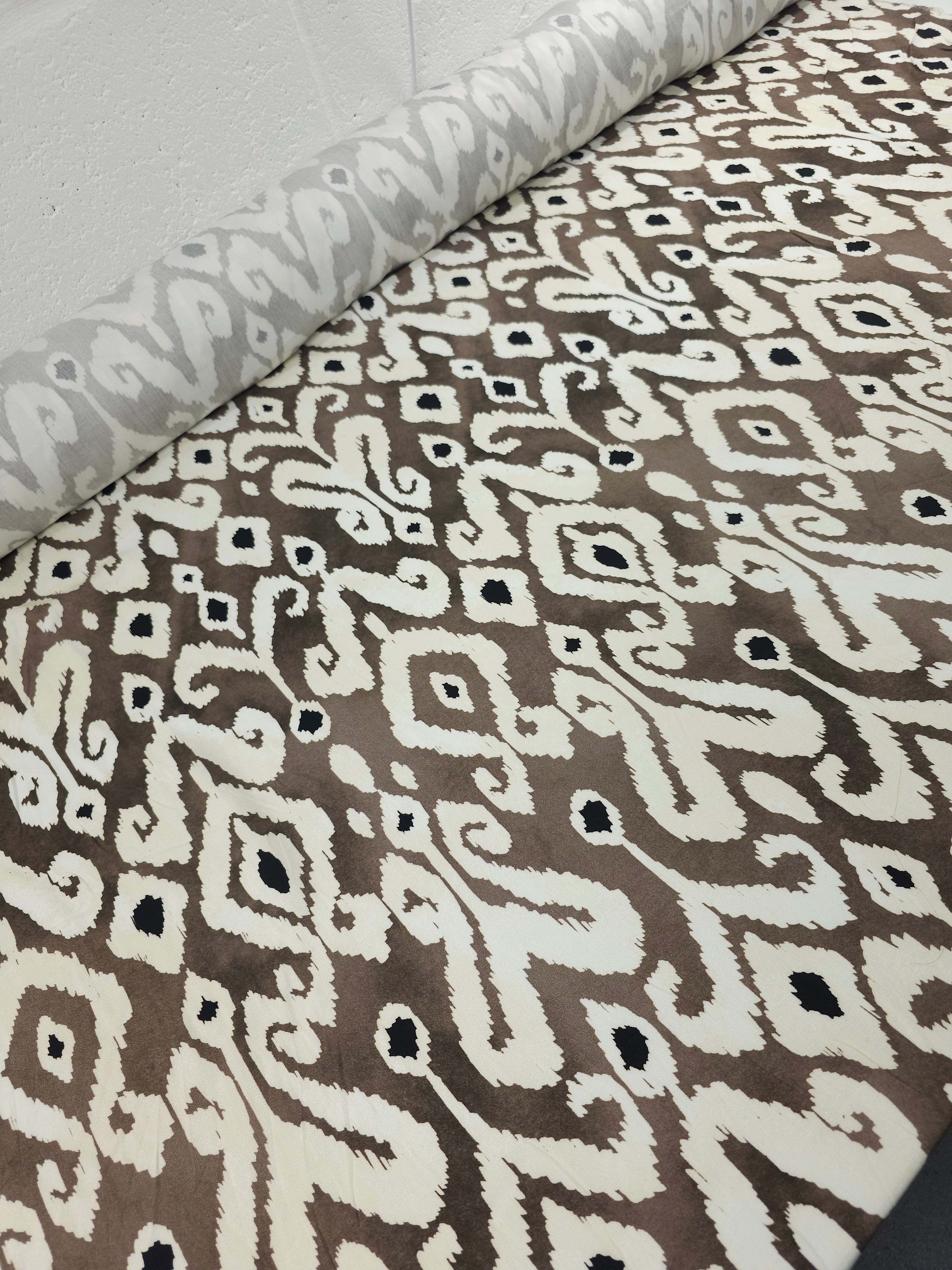 Mocha/Cream Ikat Viscose Challis
