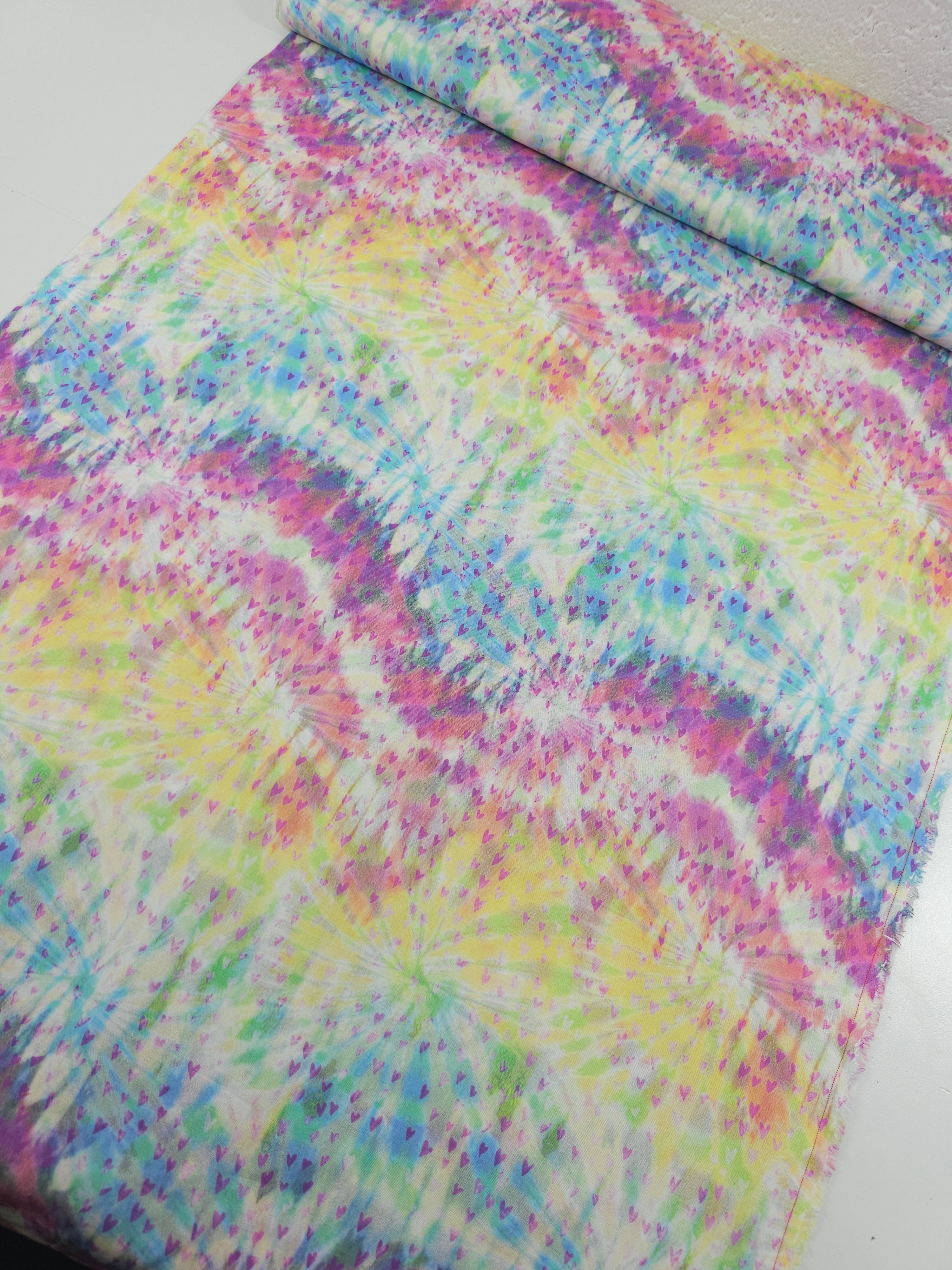 Pastel Tie-Dye Hearts 100% Cotton