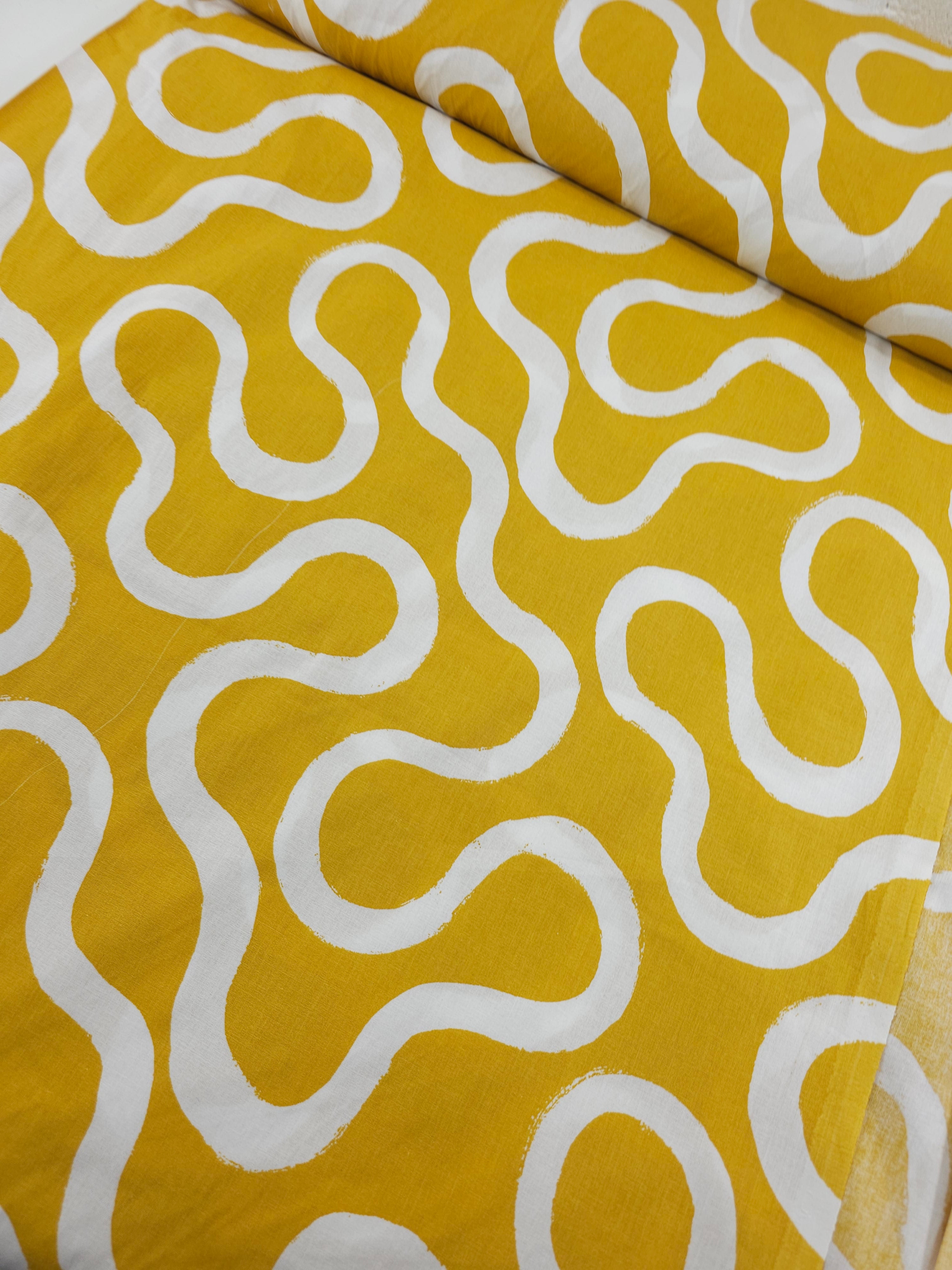 Mustard Yellow Swirly Lane 100% Cotton 106" *EXTRA WIDE* *DEFECT*