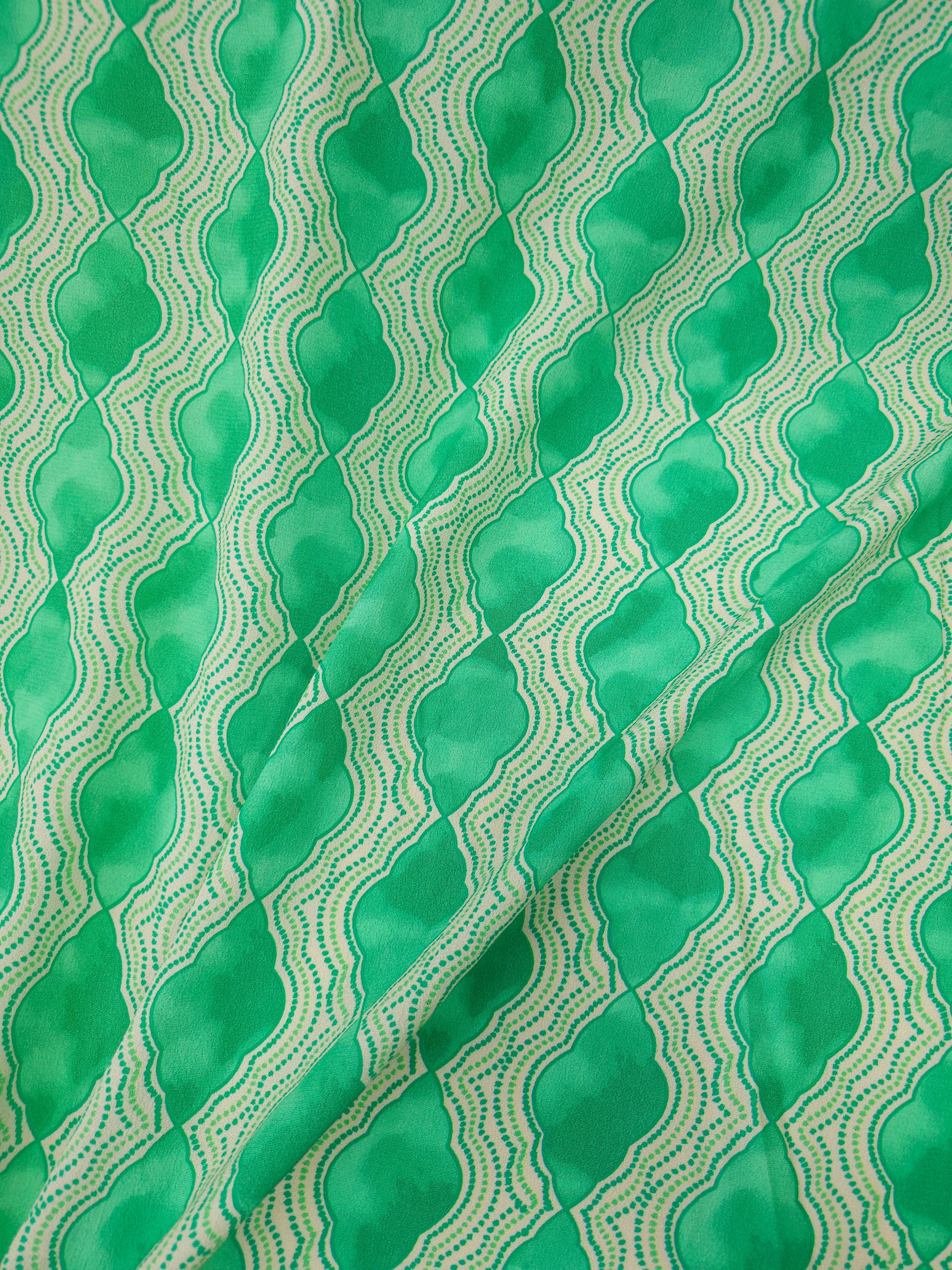 Mint Green Abstract Wave Cloud Viscose Crepe