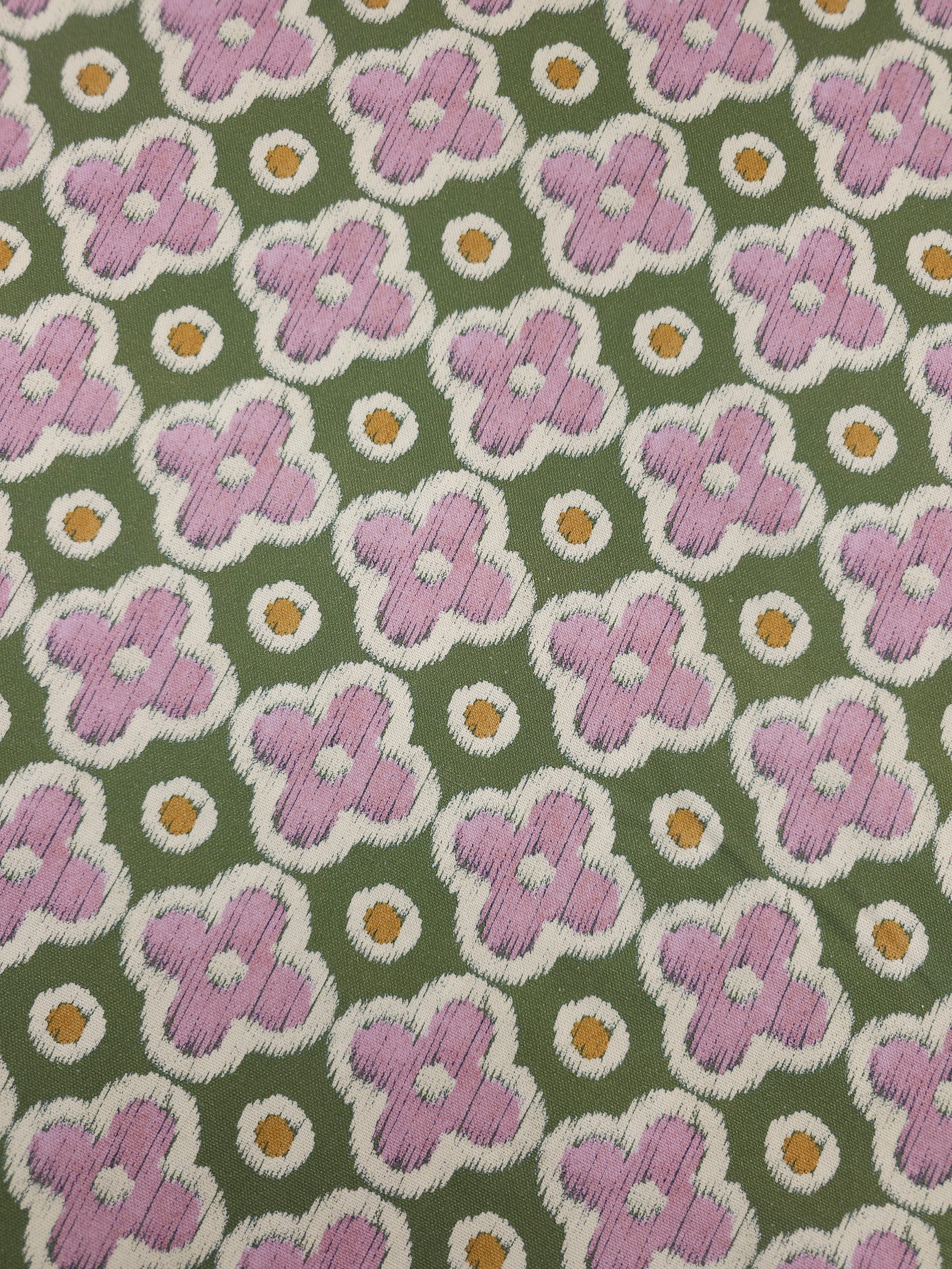 Olive/Pink Bordeaux Tile Lightweight Canvas Cotton