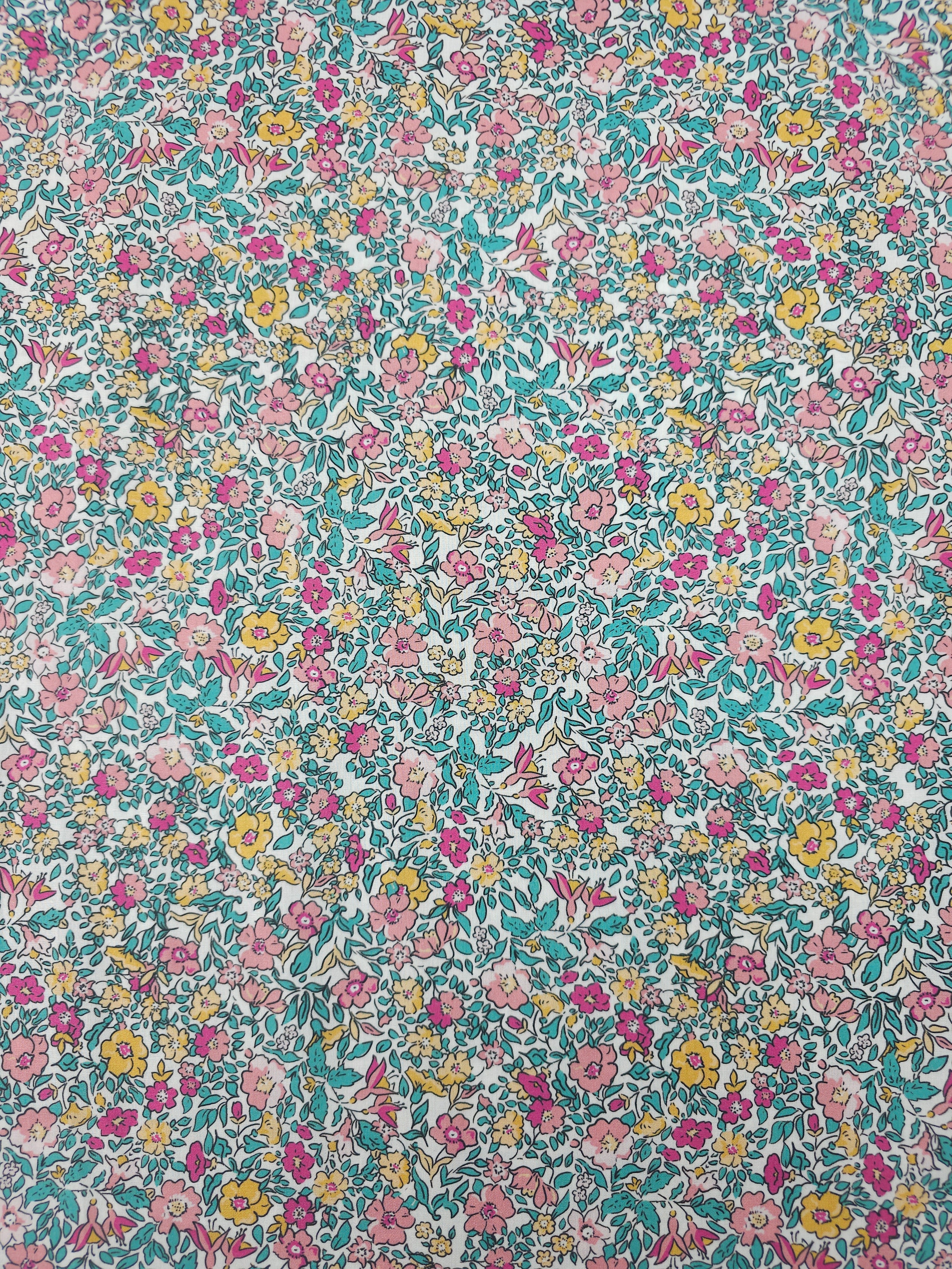 Pink/Turquoise Ditsy Watercolour Floral Party Lightweight Cotton 57"