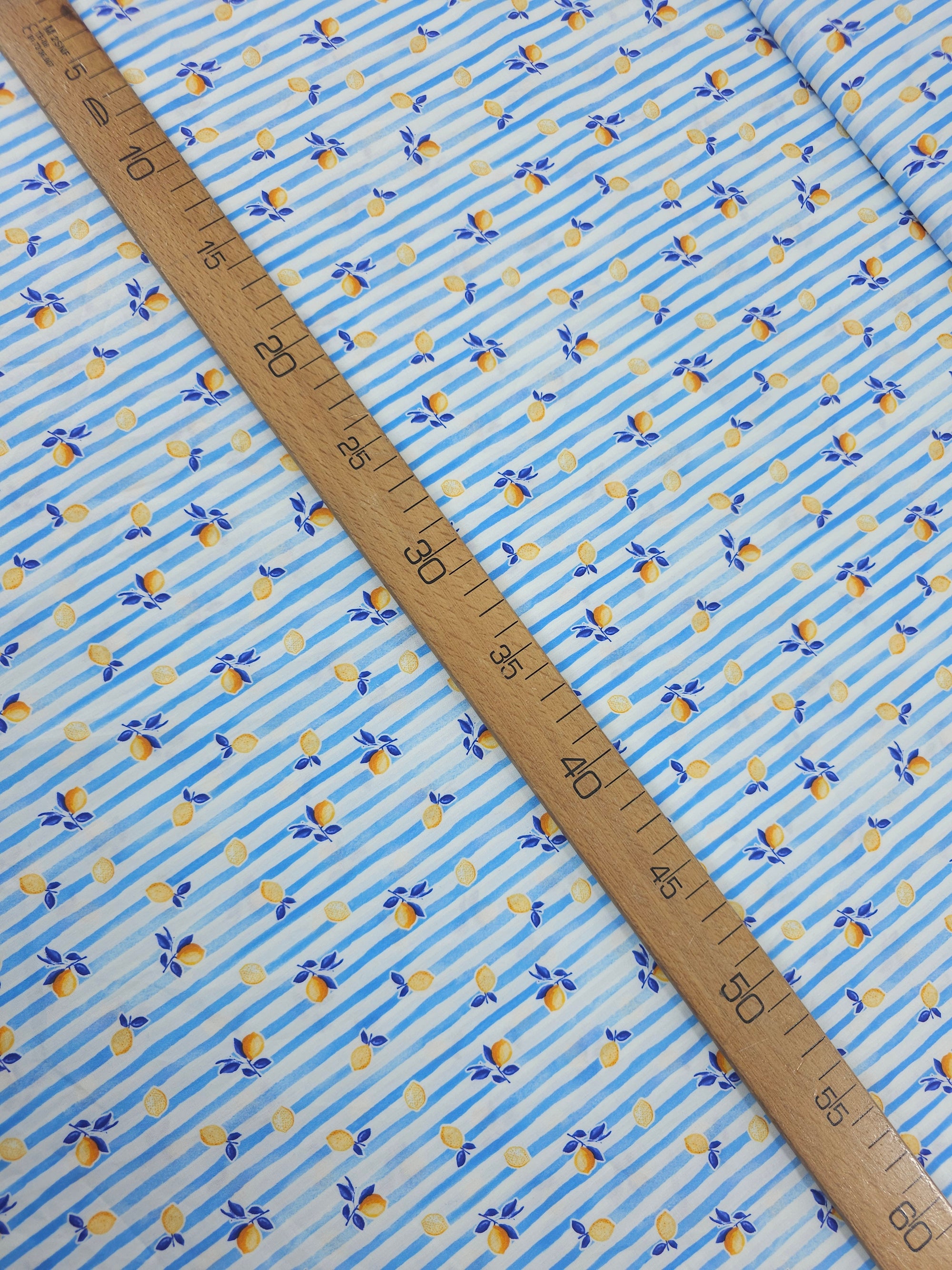 Blue Mini Ditsy Lemon Stripe Lightweight Cotton 60"
