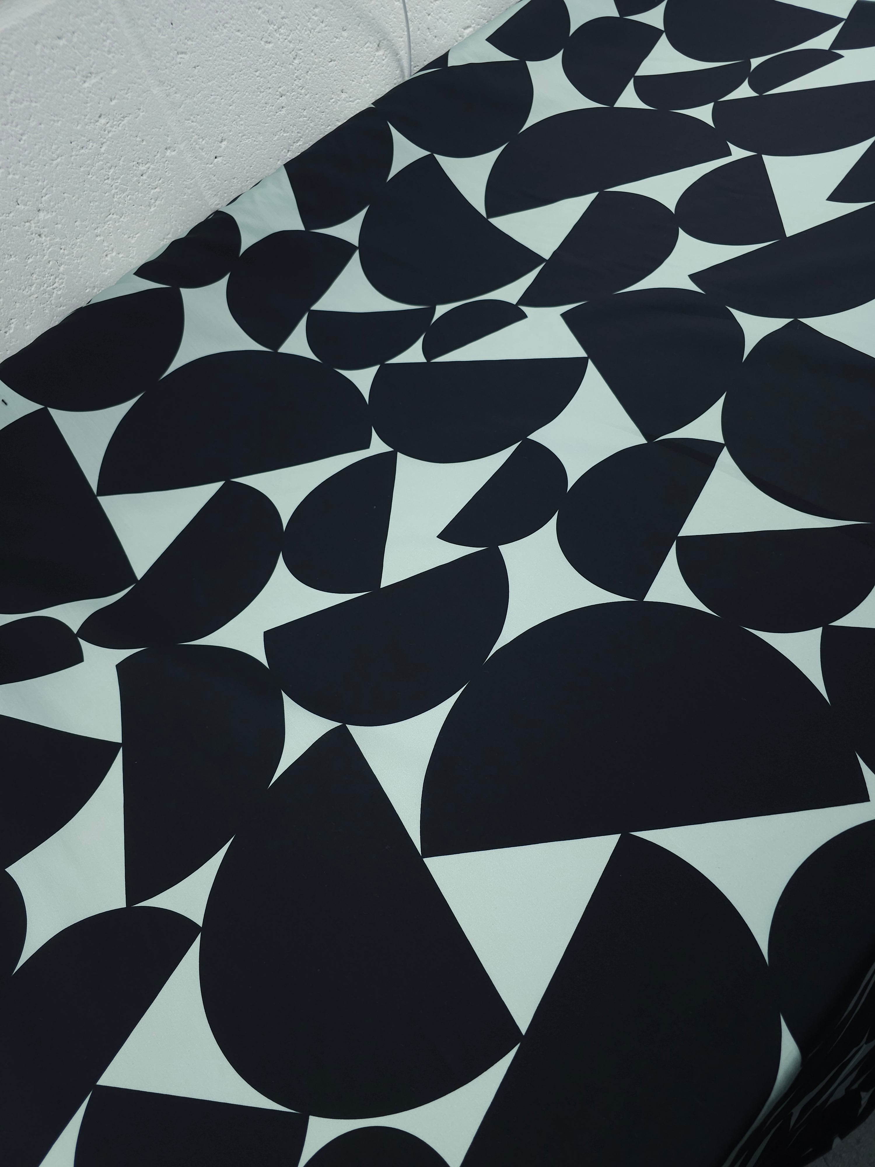 Minty Grey/Black Geometric Shape Cotton Poplin