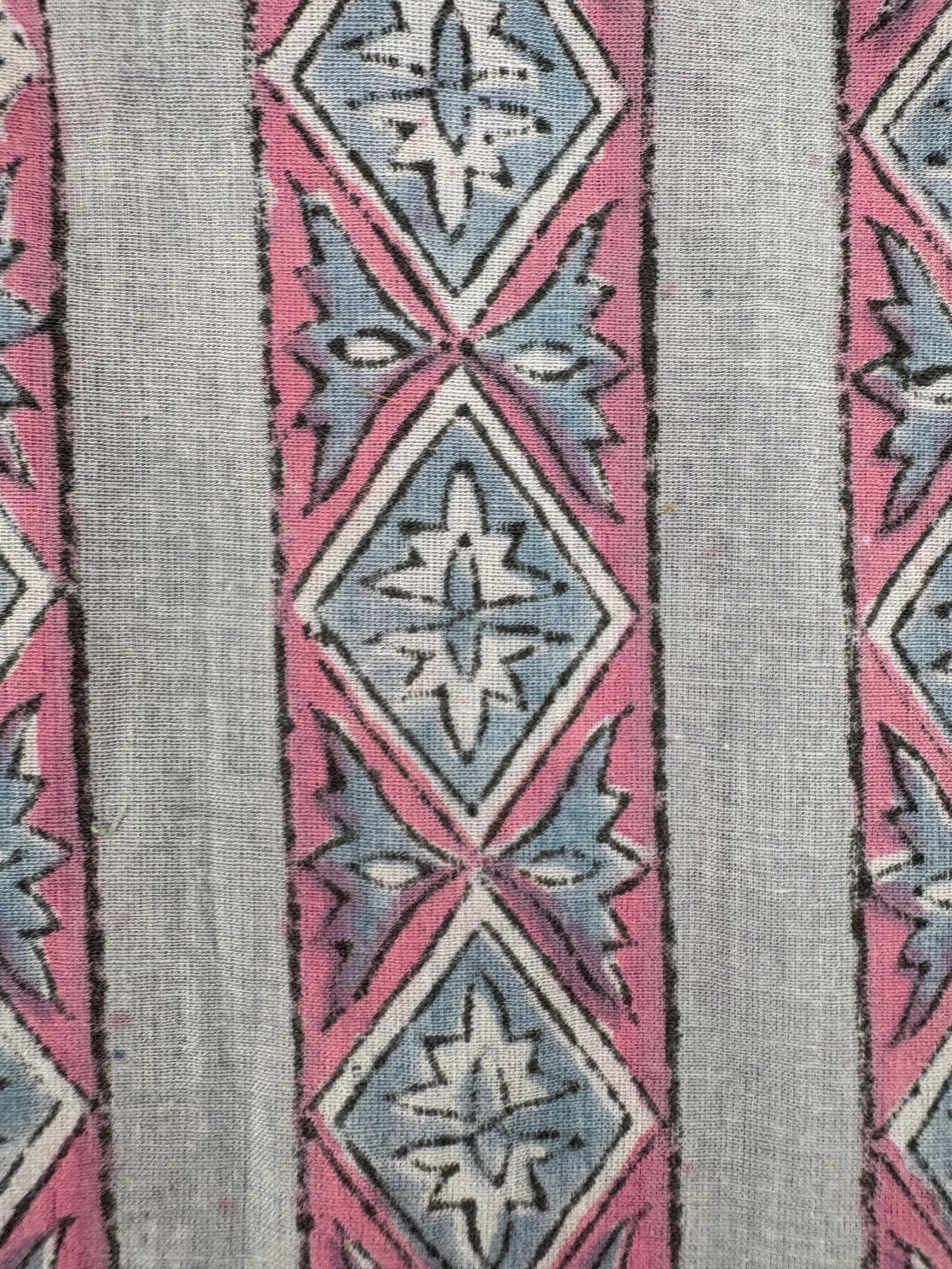 Pink striped diamond Block Print Cotton - 1.3m Piece