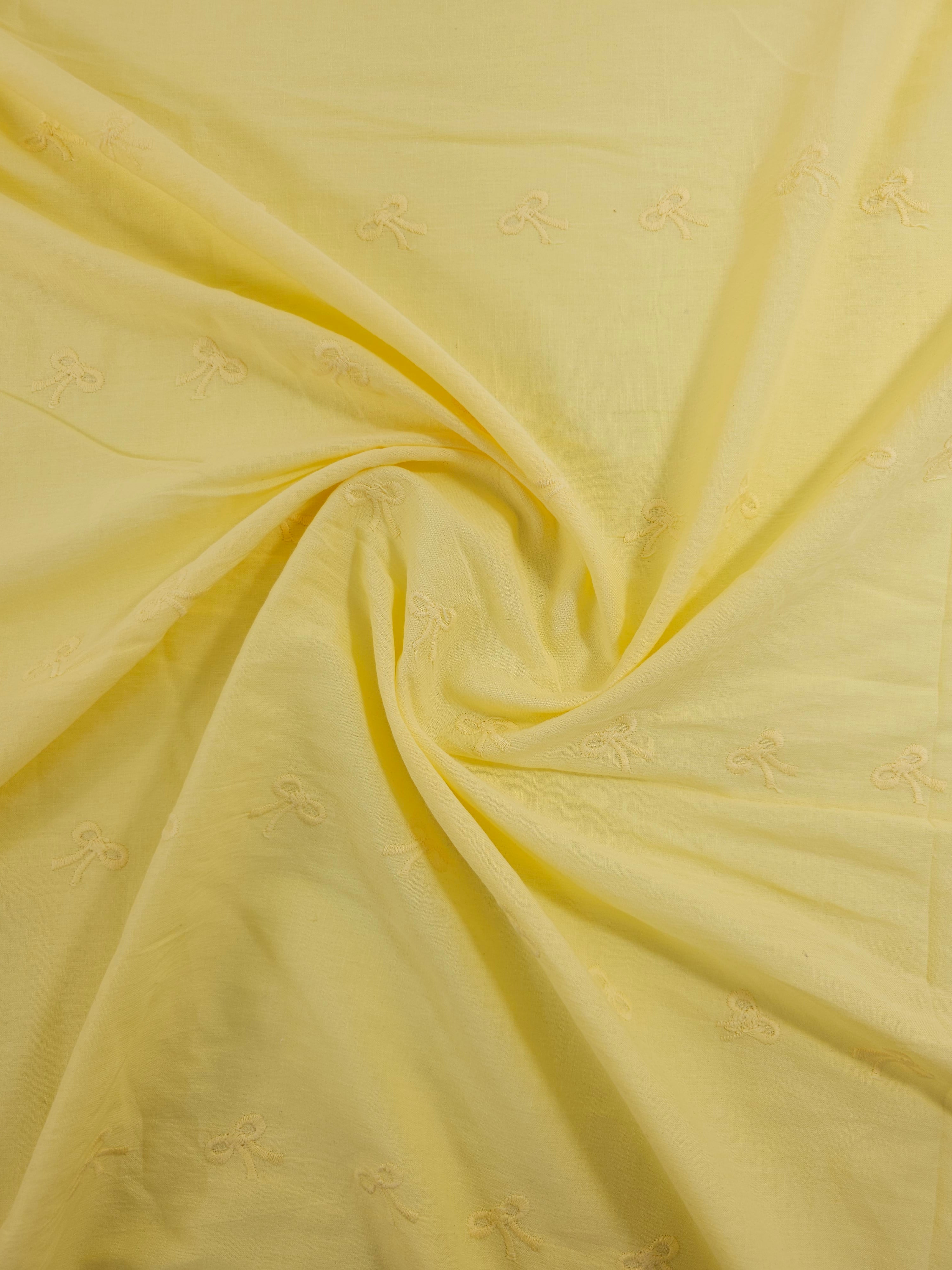 Butter Yellow Bow Floral Cambric Cotton Broderie Anglaise