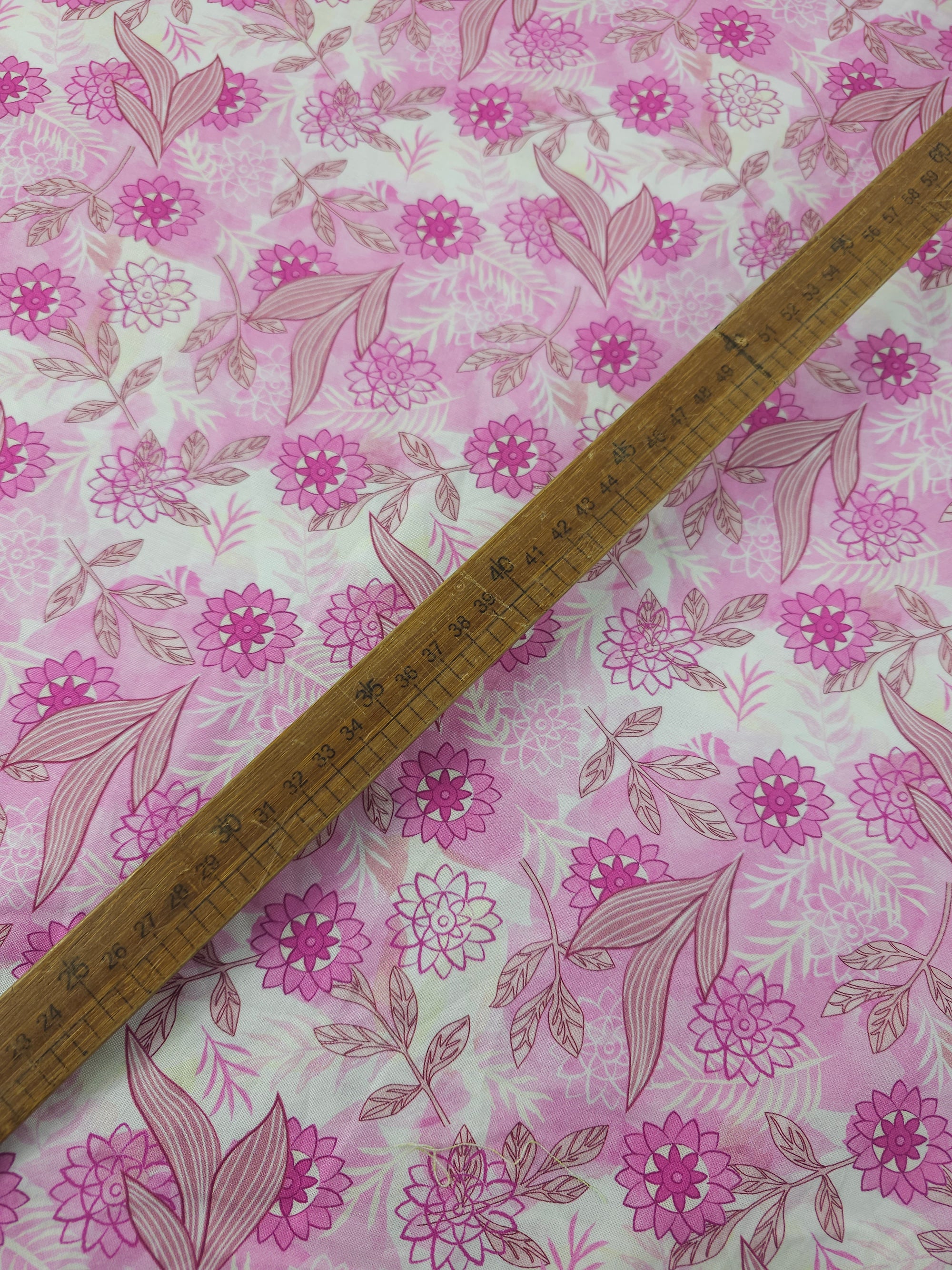 Pink Puff Leaf Floral 100% Cotton