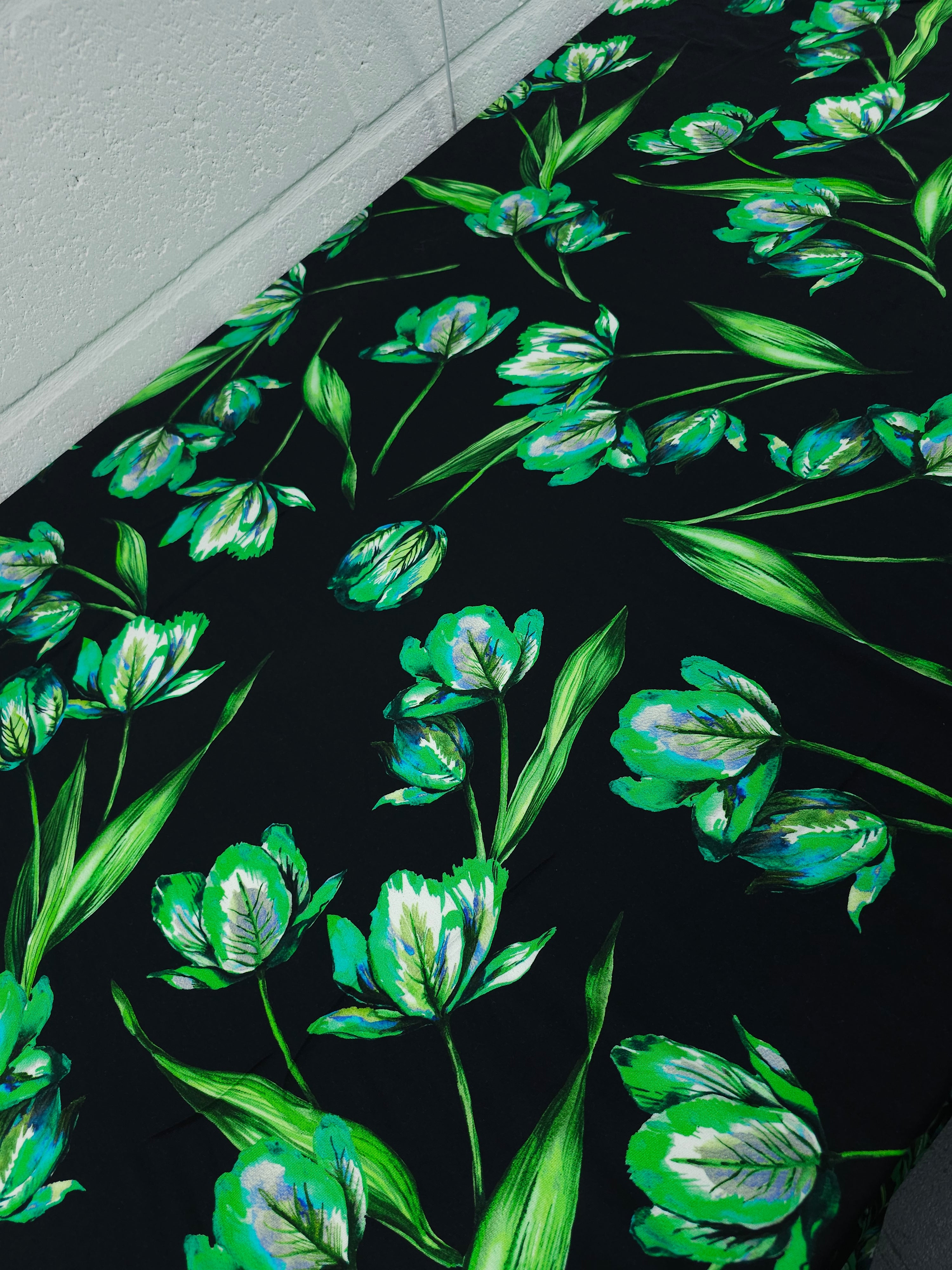 Green Lumi Floral Stem Viscose Challis