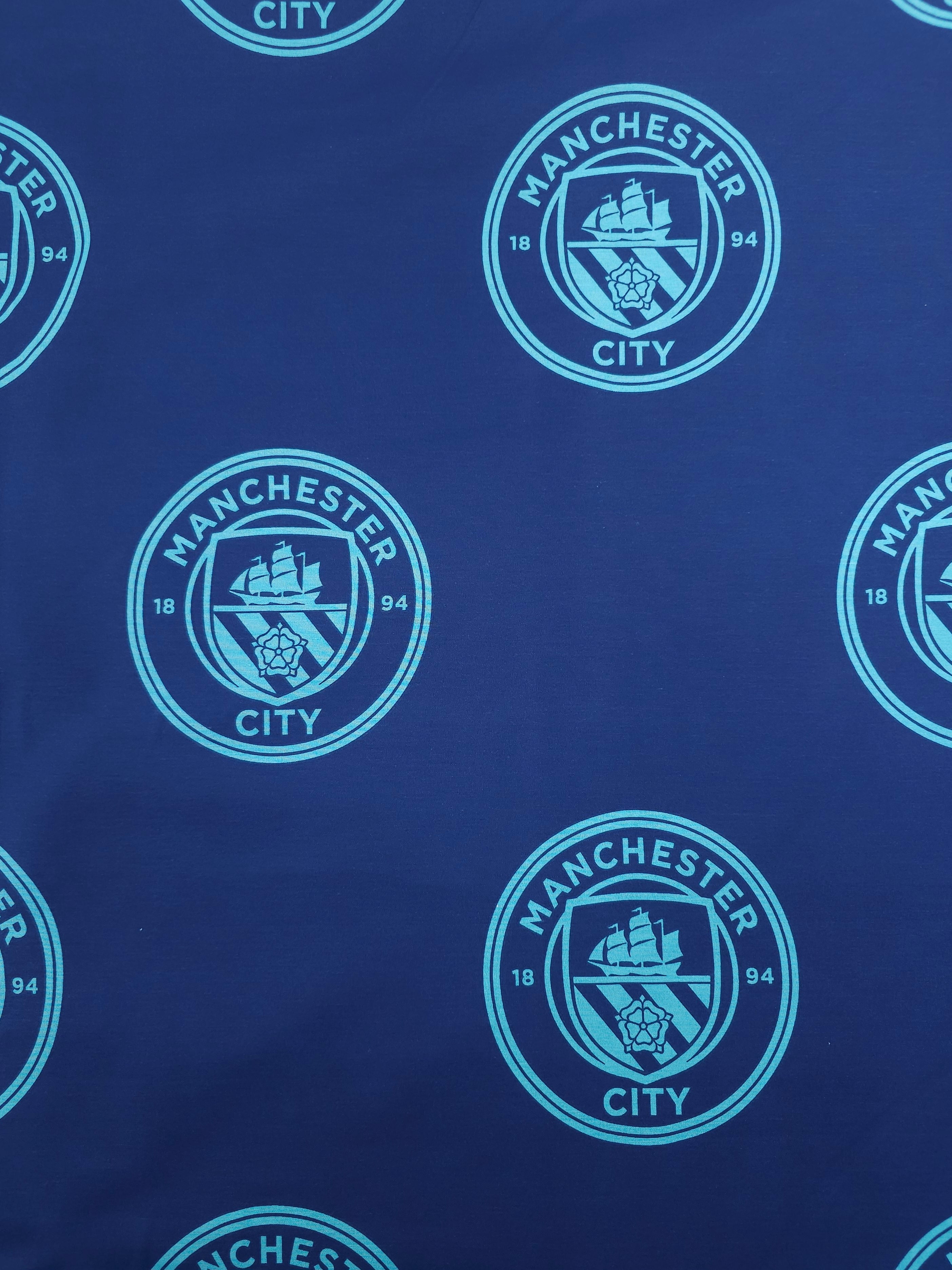 Manchester City FC Emblem 100% Cotton Football Fabric 106" *EXTRA WIDE*