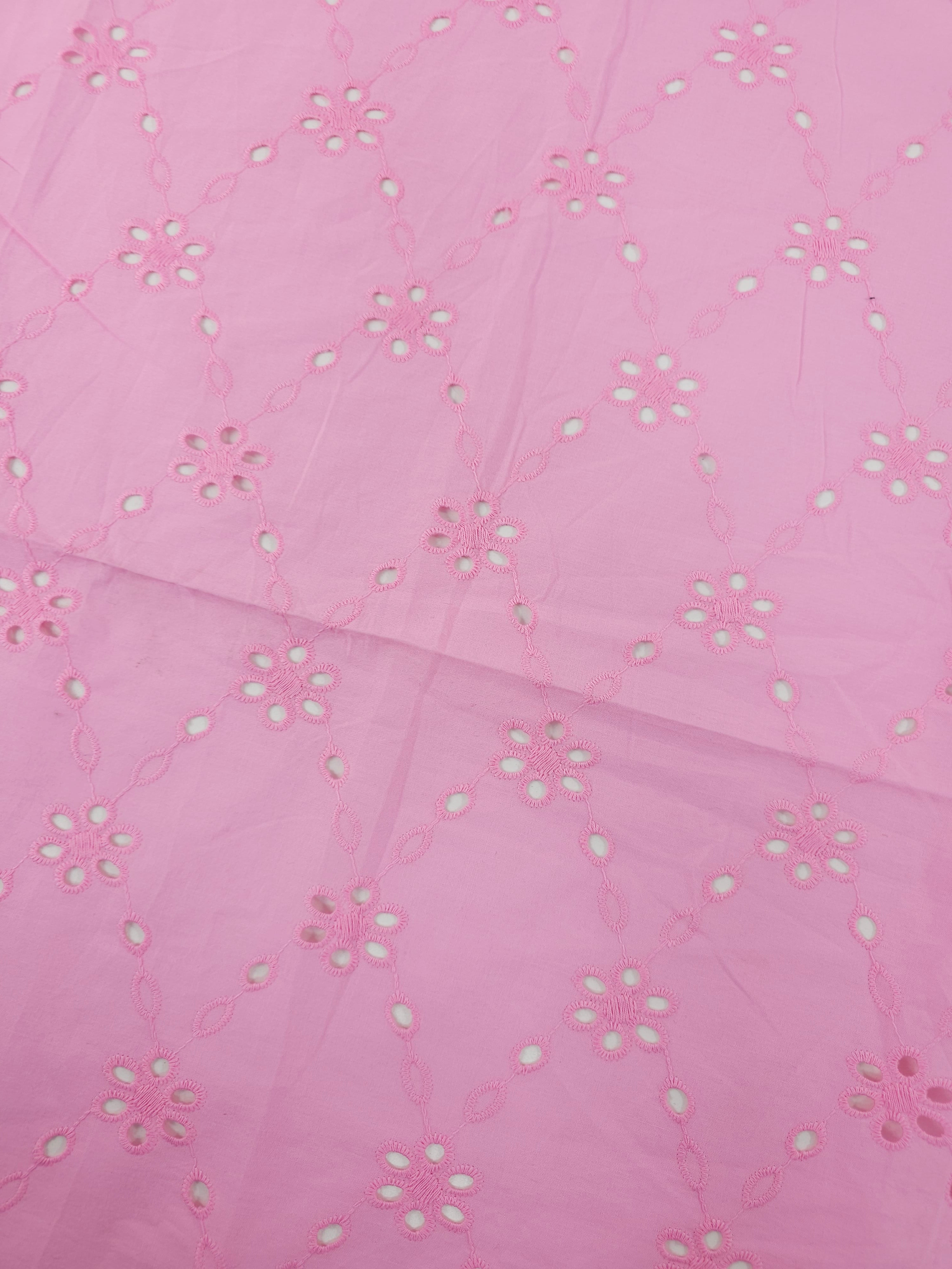 Light Pink Daisy Diamond Cambric Cotton Broderie Anglaise