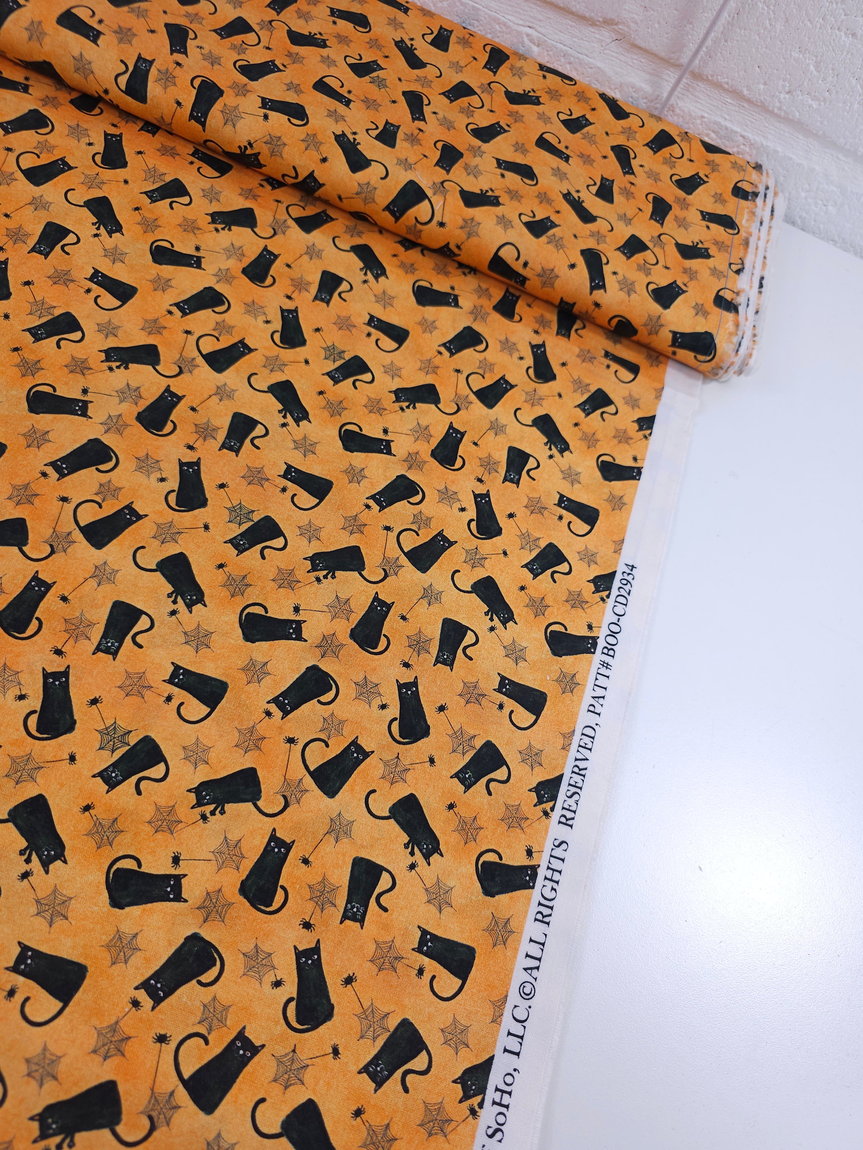 Orange/Black Halloween Cat 100% Cotton
