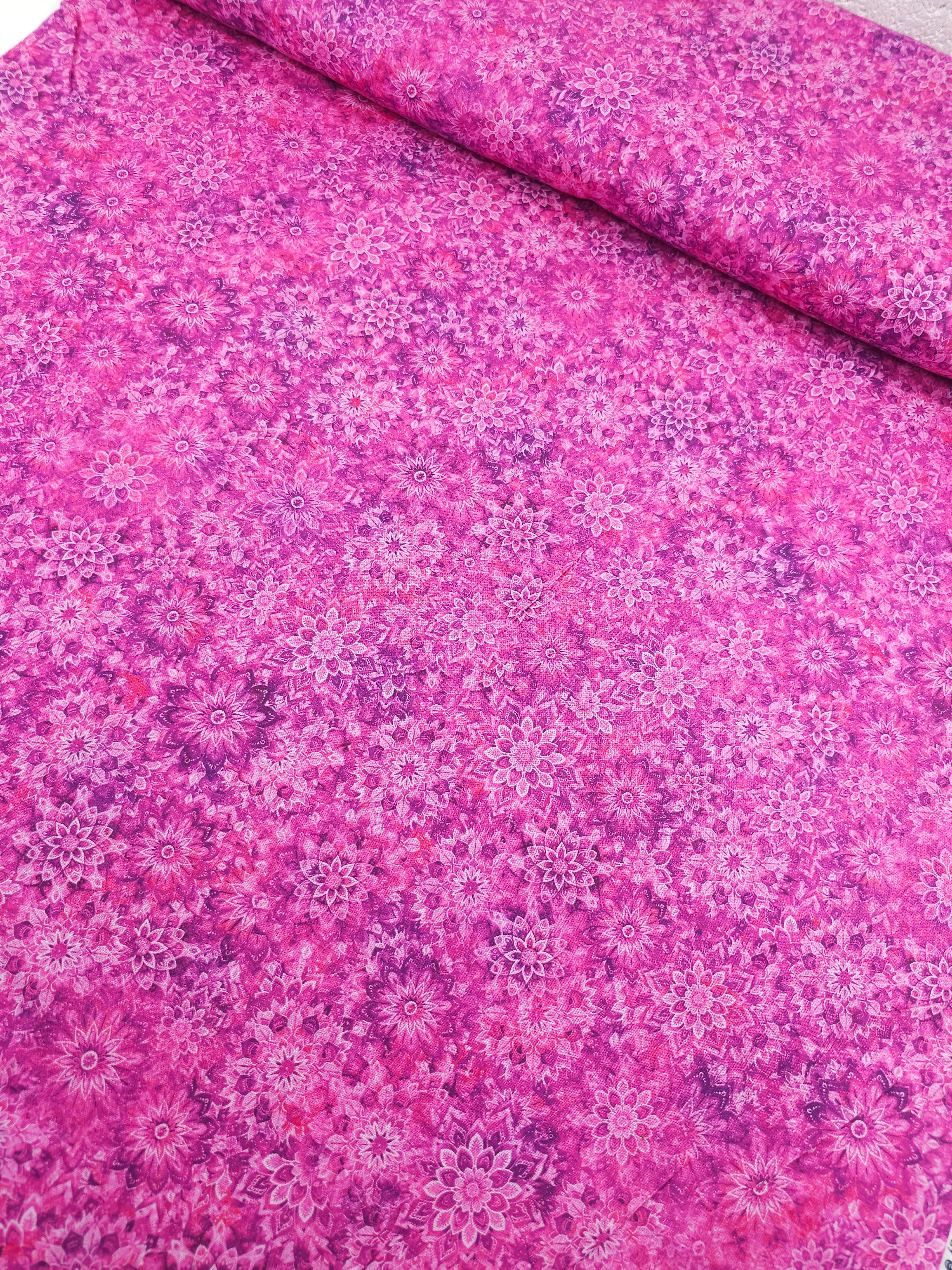 Pink/Purple Dancing Dahlias Kaleidoscope 100% Cotton 106" *EXTRA WIDE*