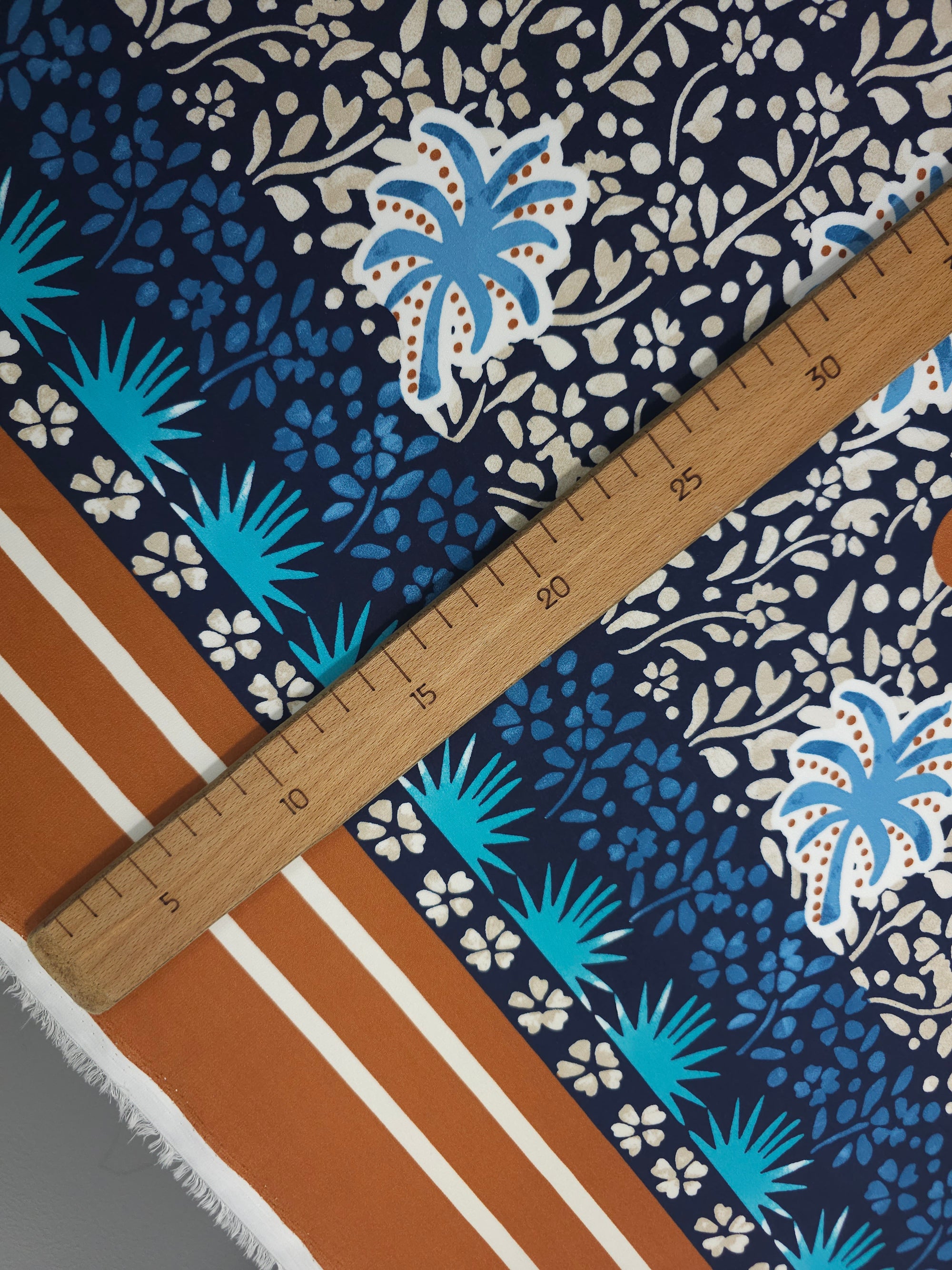 Navy Palm Floral Satin