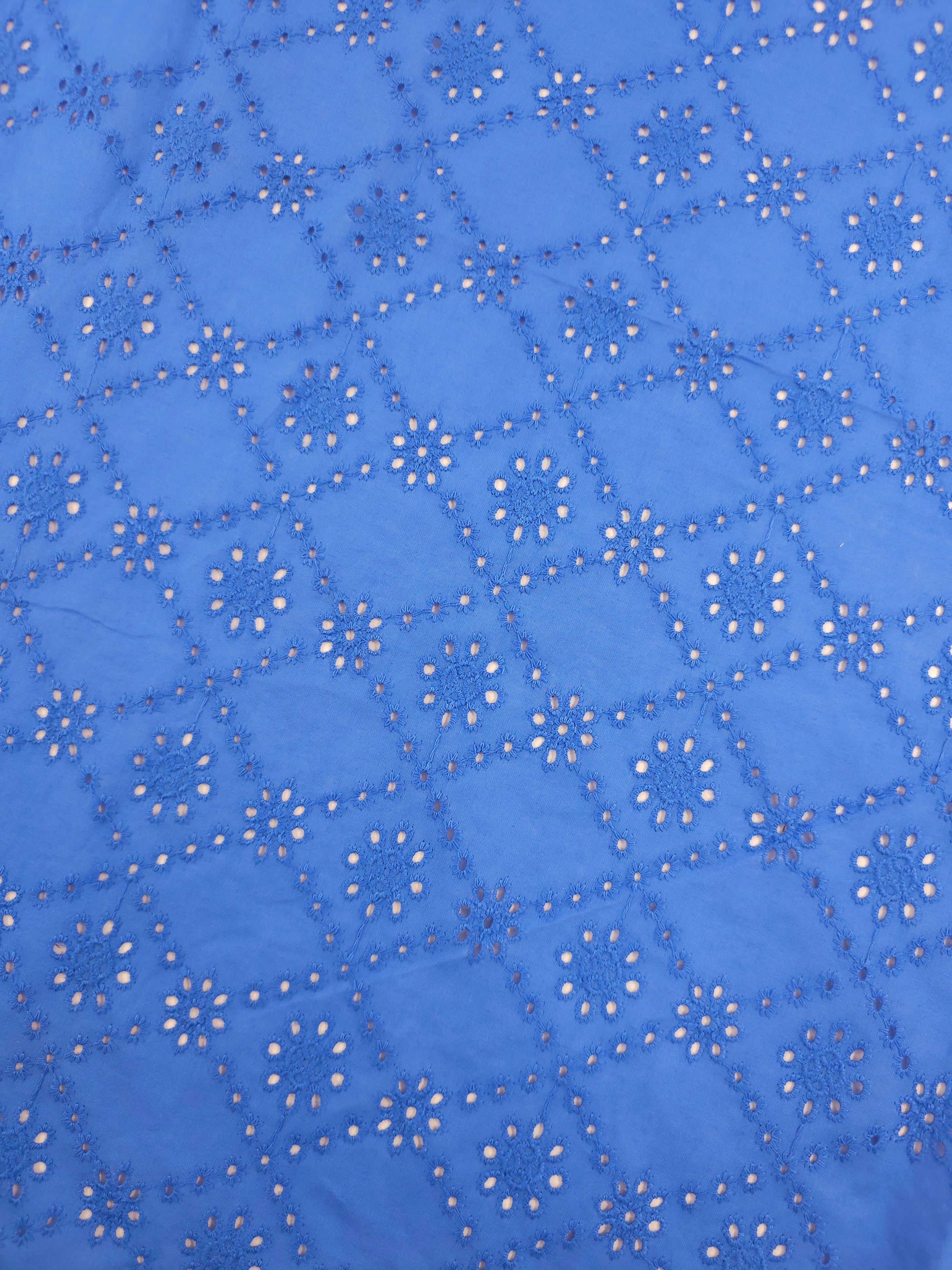 Deep Periwinkle Floral Diamond Cambric Cotton Broderie Anglaise