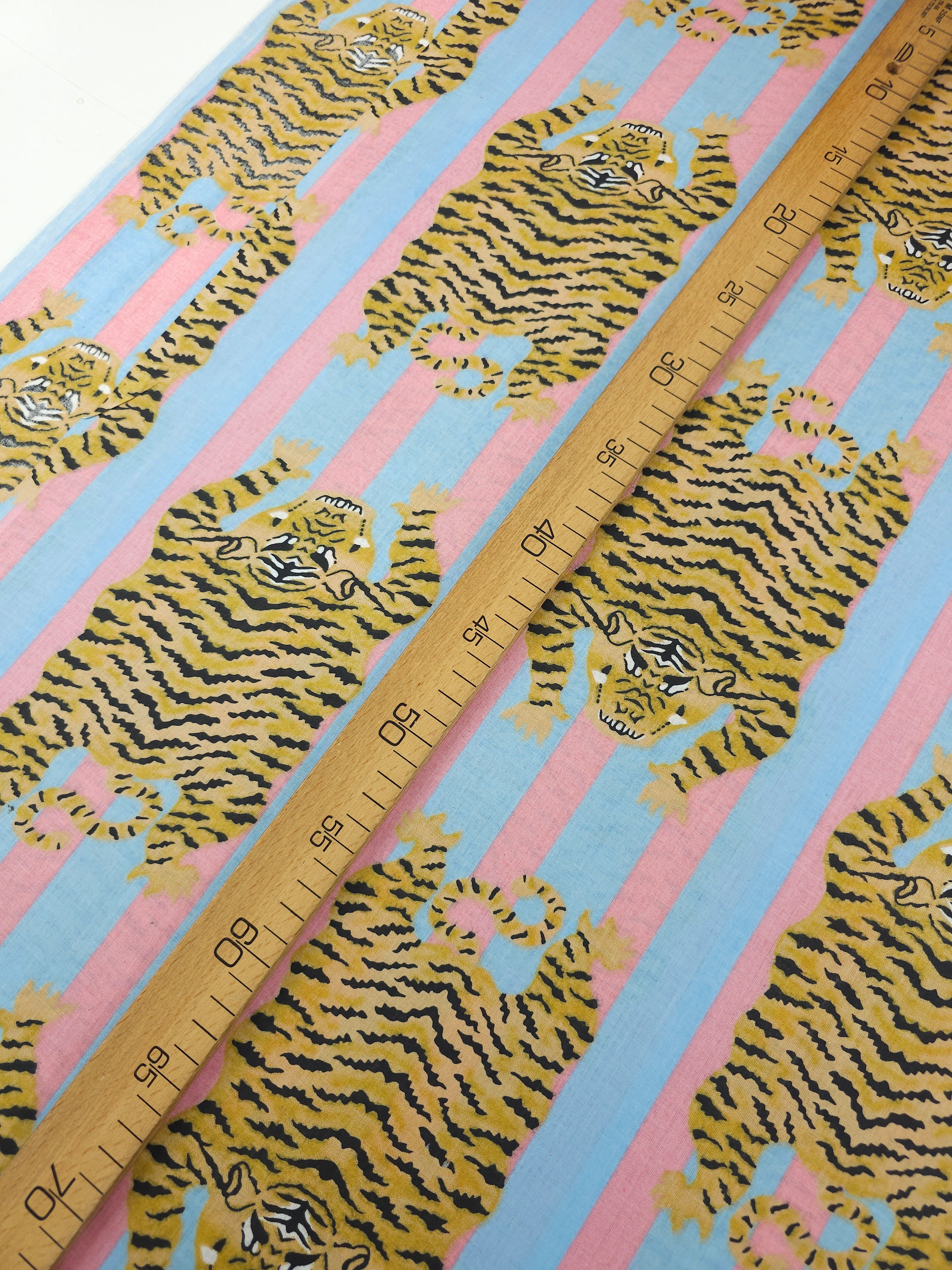 Baby Blue/Pink Tiger Stripe Cambric Cotton