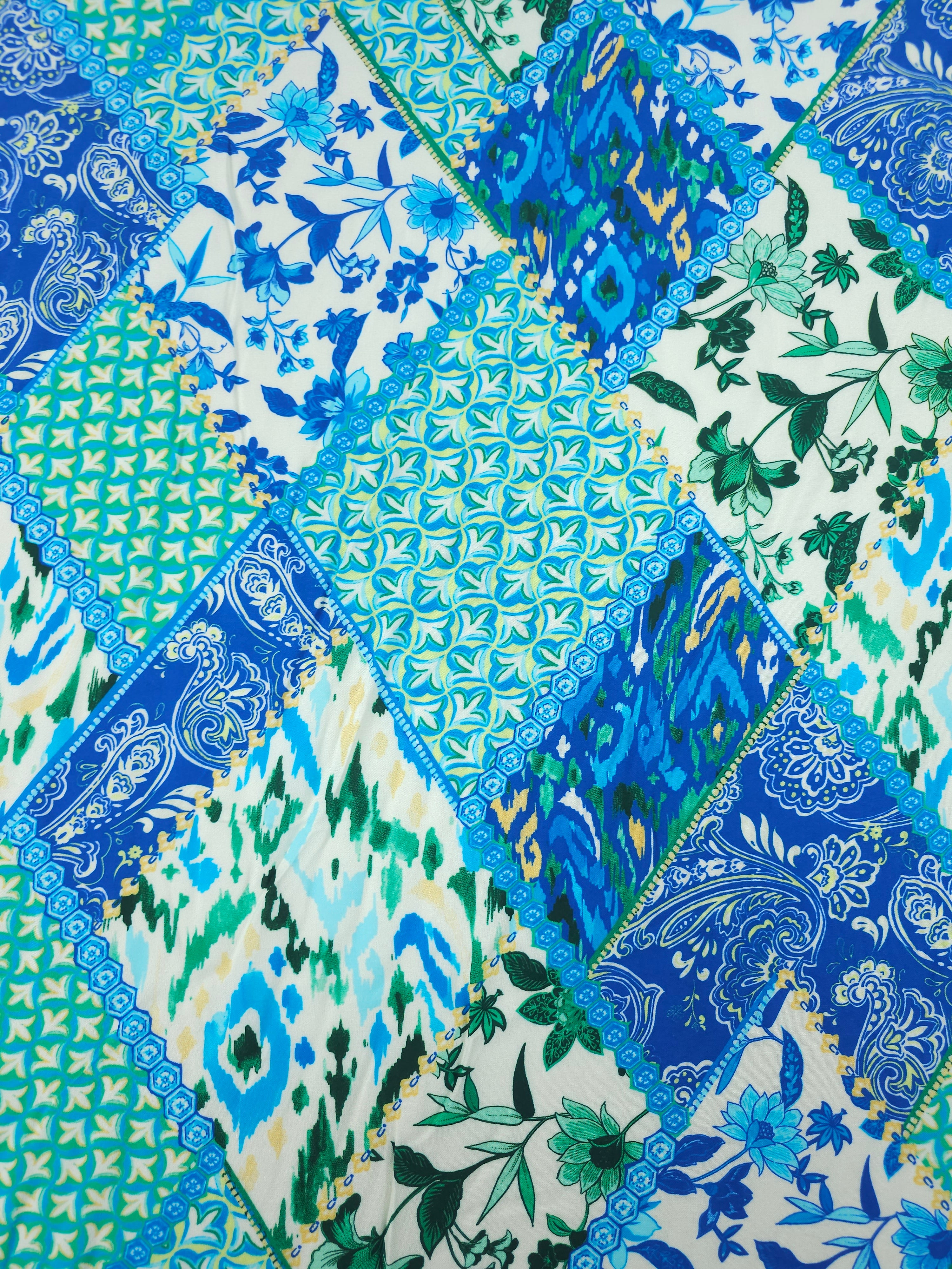 Blue/Green Diamond Tile Viscose Challis