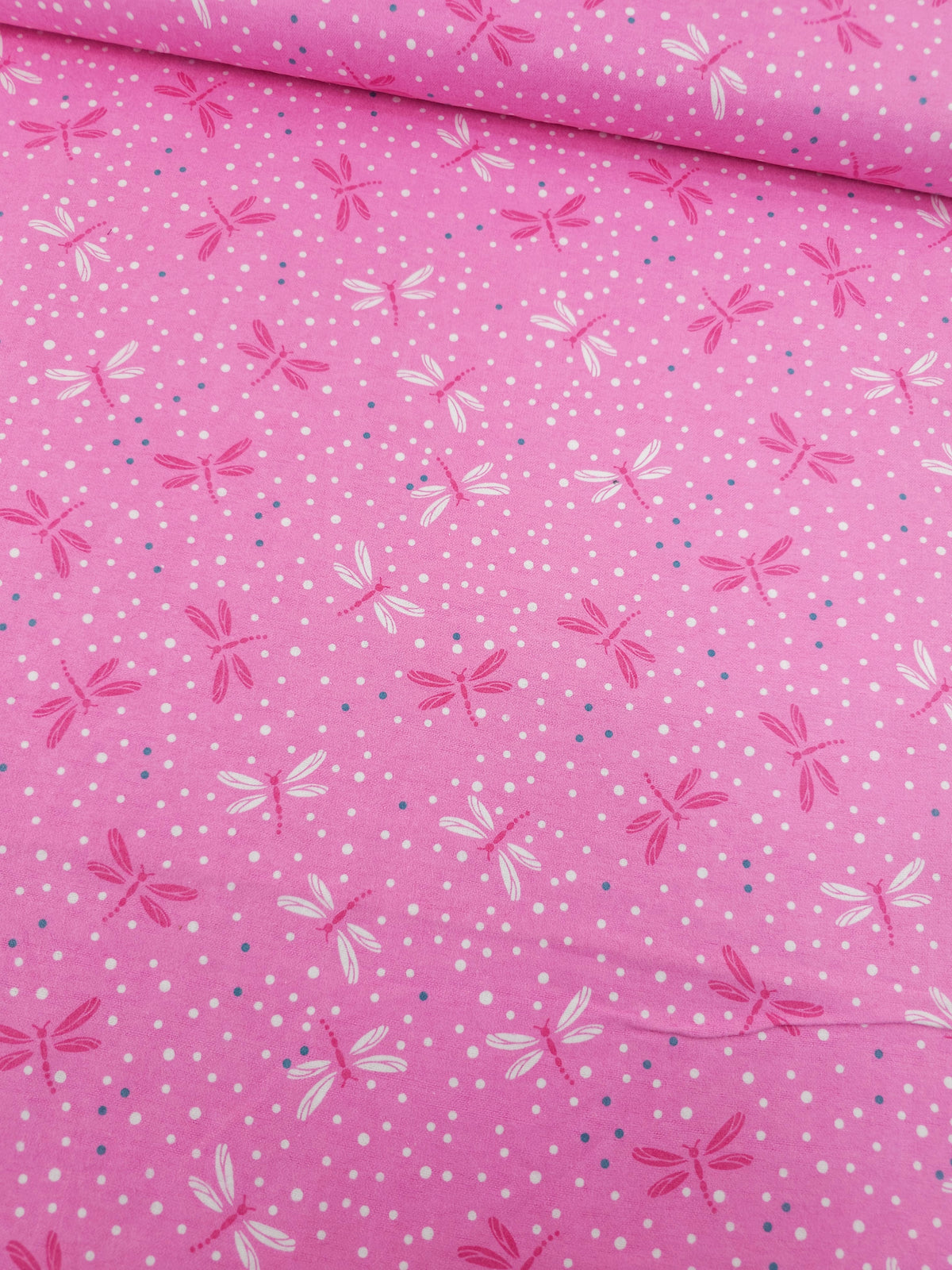 Pink Dragonfly Polka Lightweight Flannel Cotton