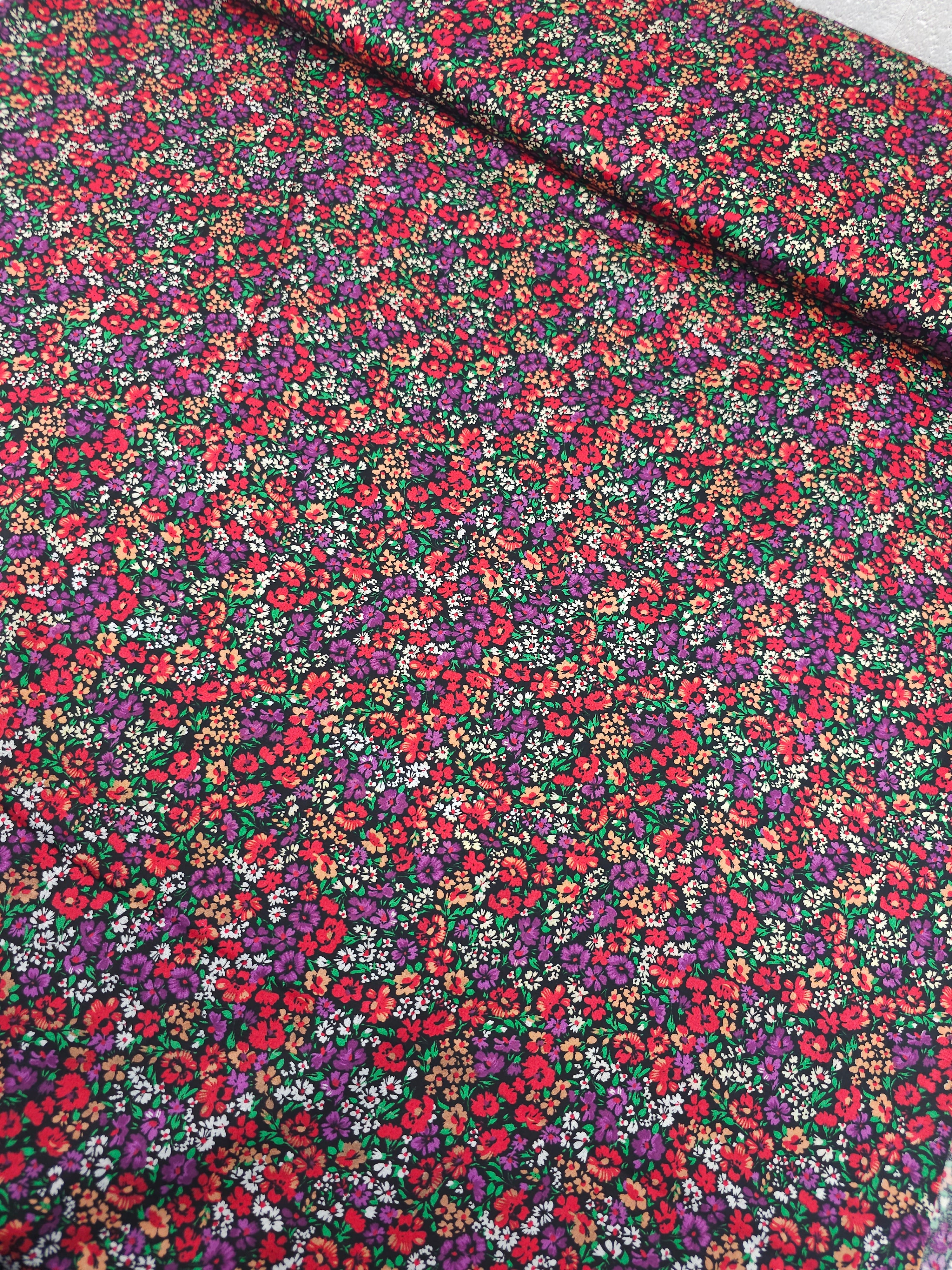 Purple/Red Ditsy Floral Bloom Field Cotton Satin 57"