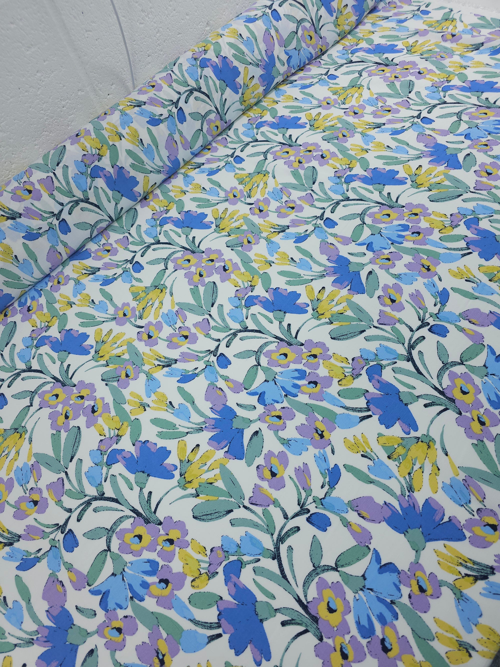 Lilac/Blue Pastel Floral Viscose Crepe *DEFECT*