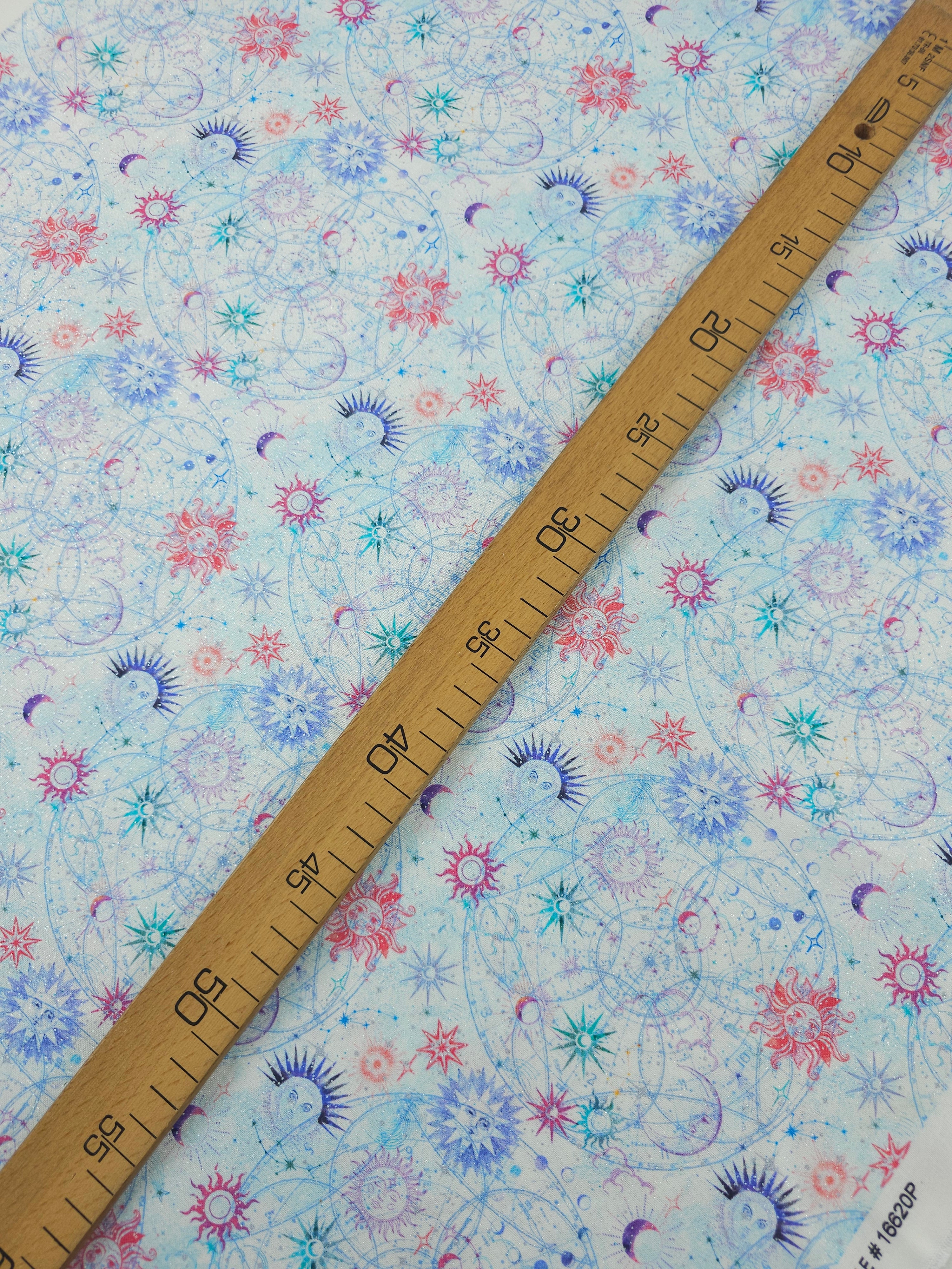 Light Blue/Silver Celestial Skies 100% Cotton - Benartex