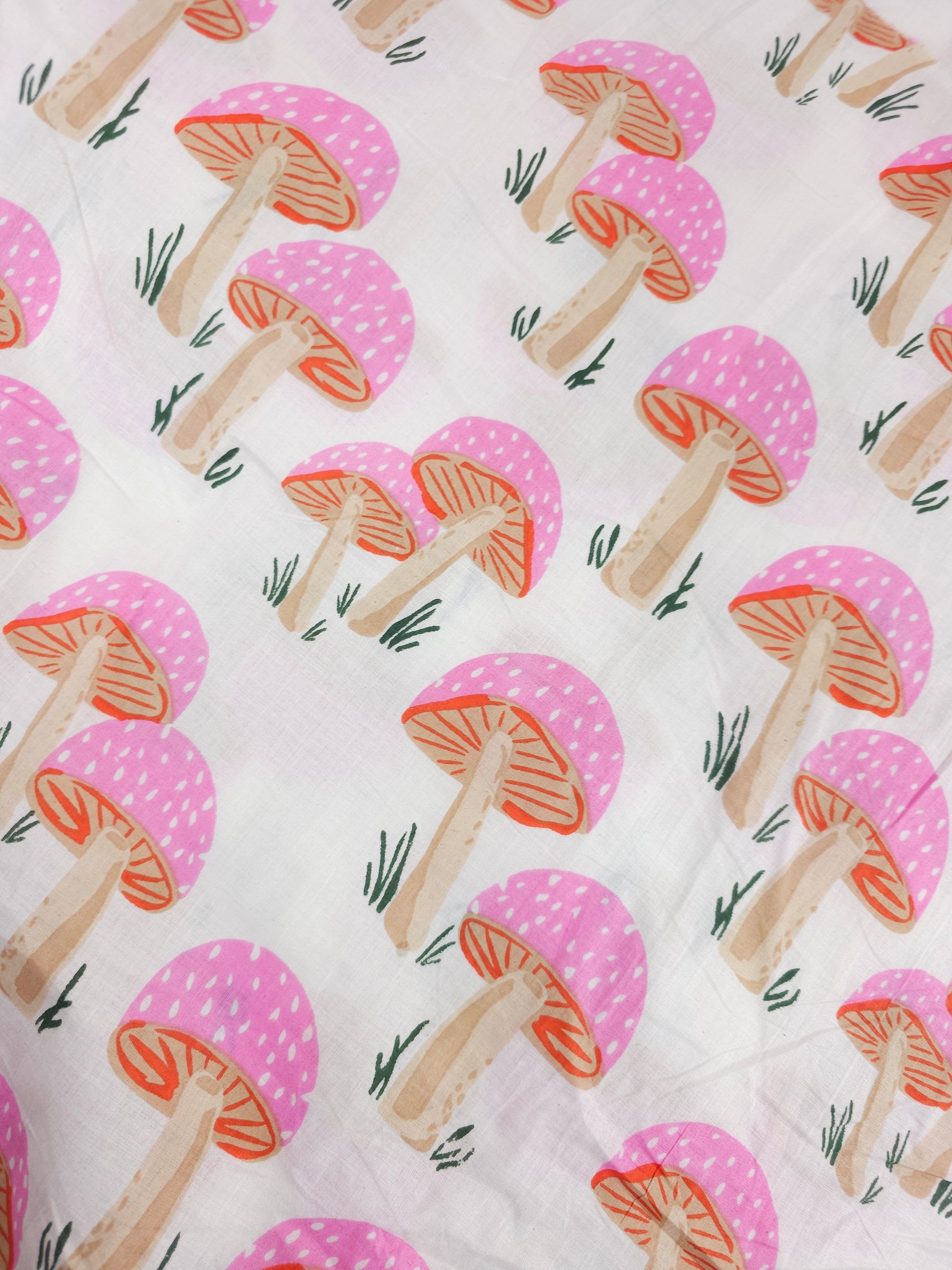 Light Pink Mushroom Block Print Cotton
