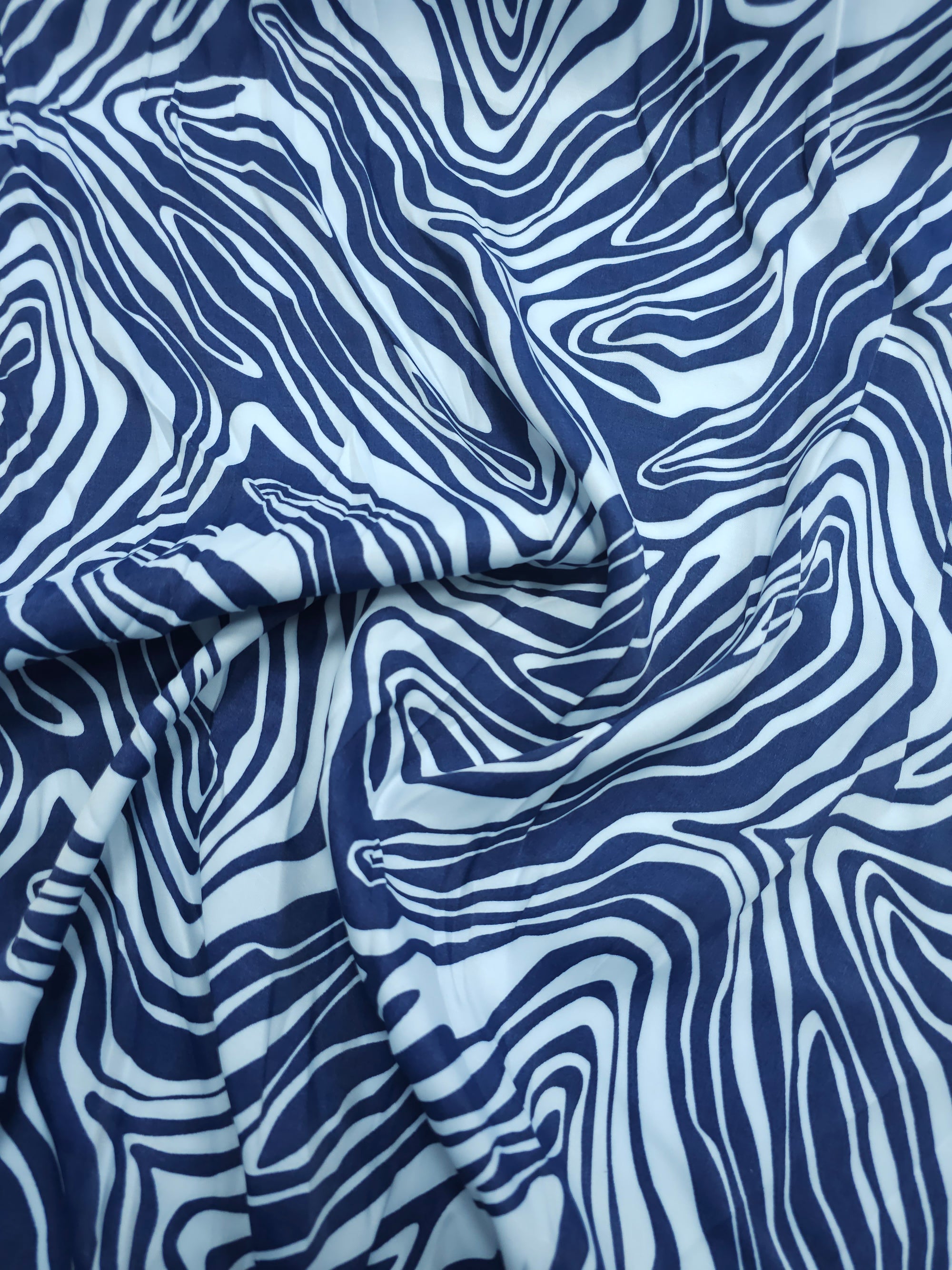 Blue Two-Tone Abstract Swirl Viscose Satin