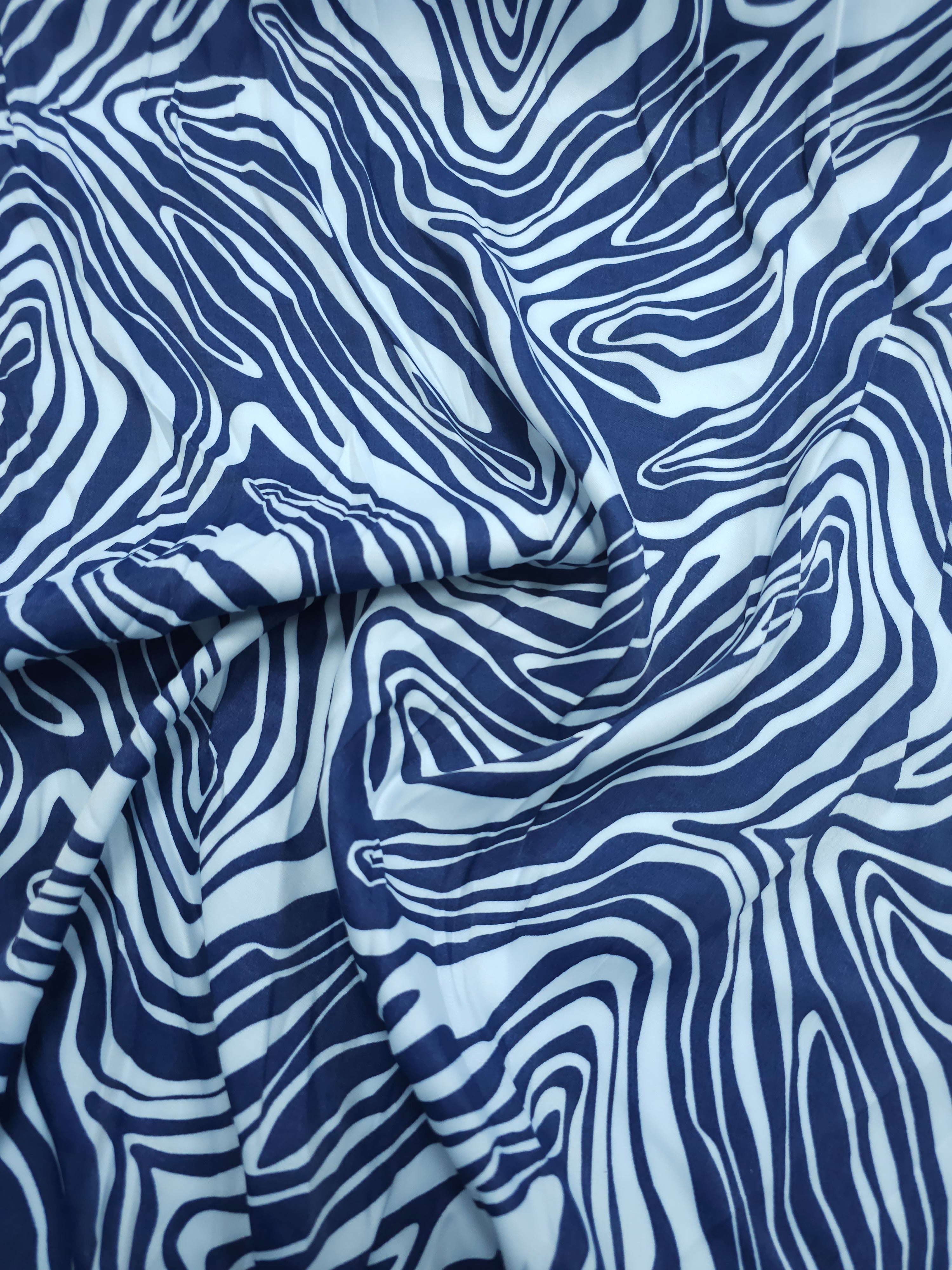 Blue Two-Tone Abstract Swirl Viscose Satin