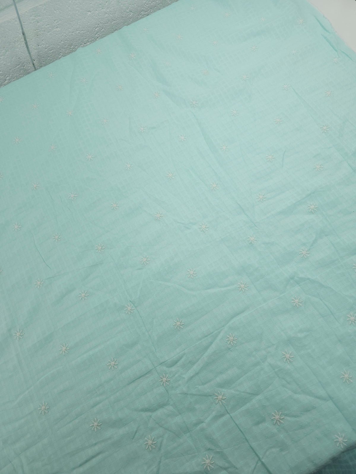 Mint Blue Embroidered Star Flower Cotton Voile