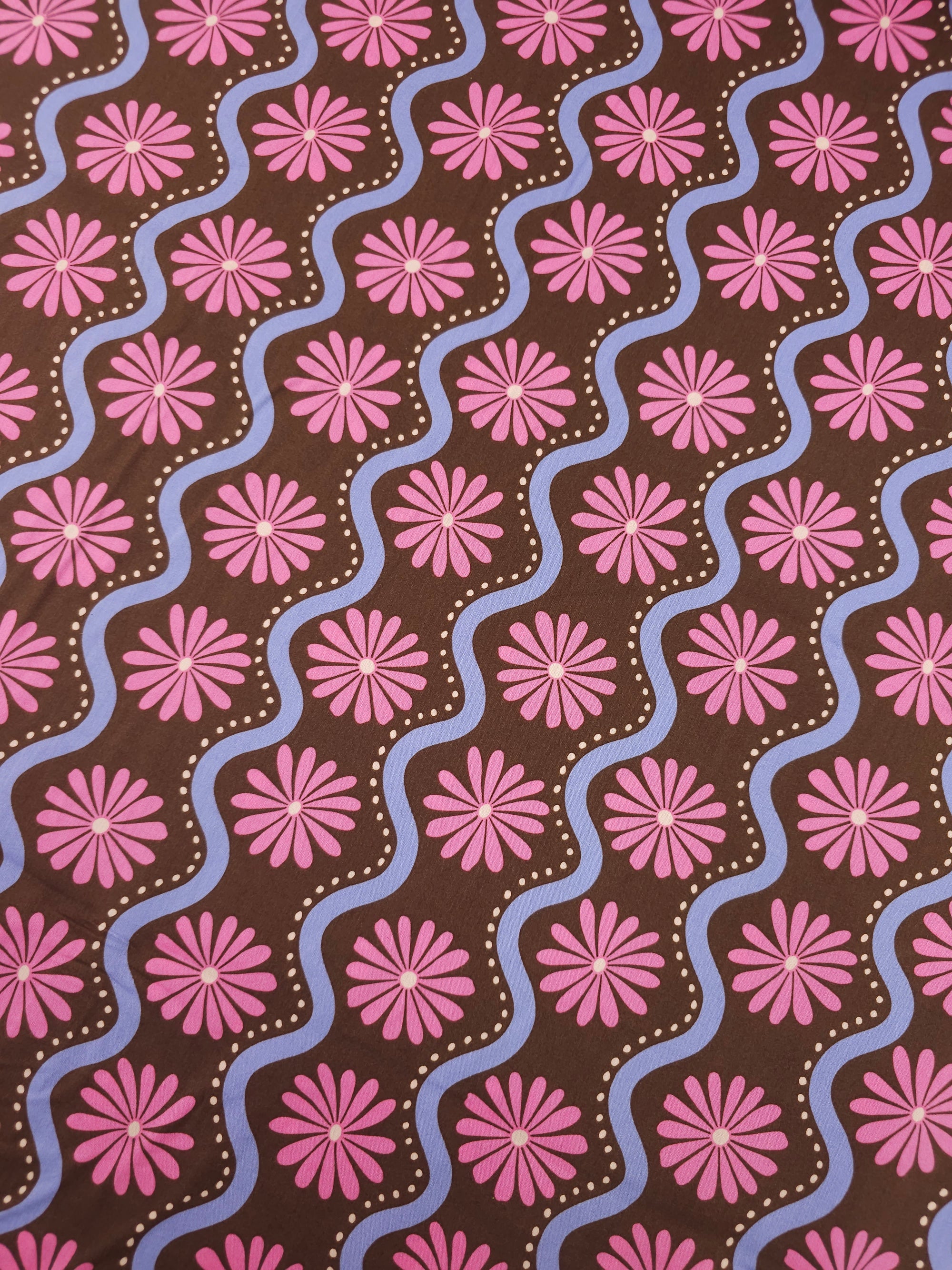 Pink/Lavender Wavy Floral Stripe Cotton Viscose 57"