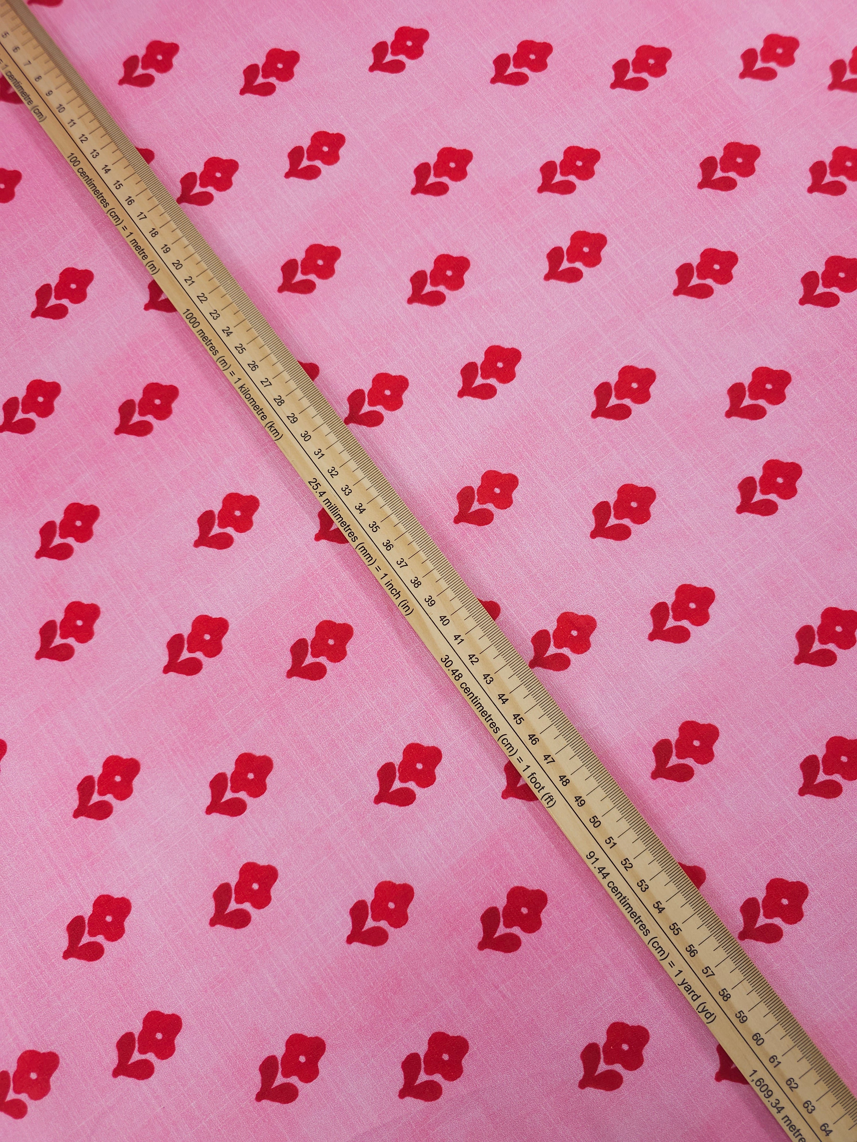Pink/Red Washed Ditsy Floral Linen Look Cotton