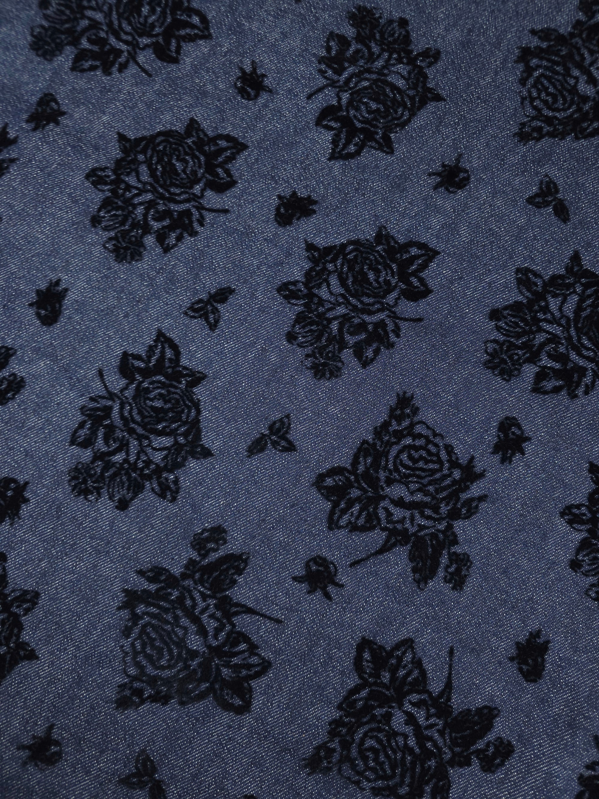 Washed Navy Rose Velvet Burnout Denim