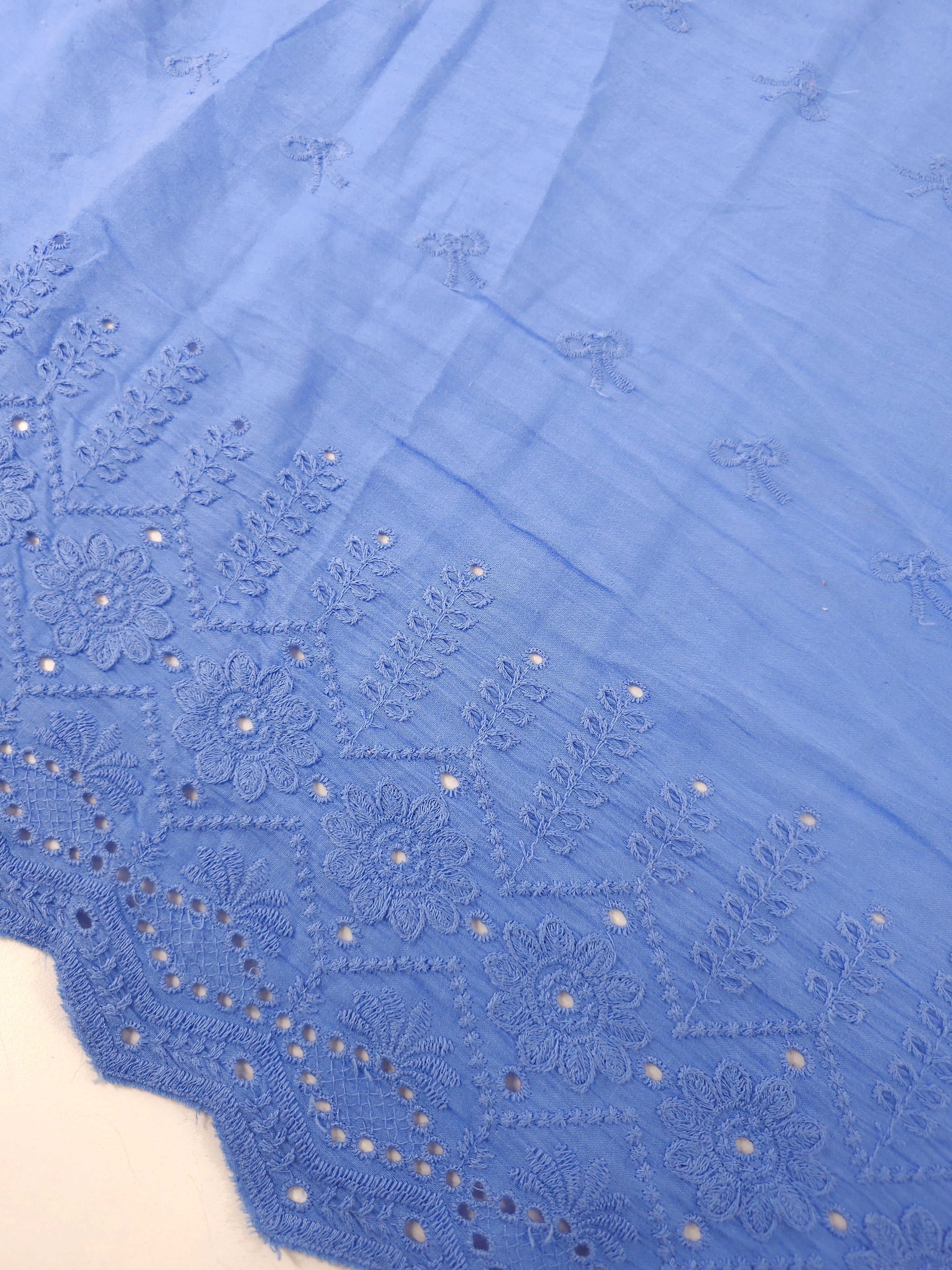 Periwinkle Blue Bow Floral Cambric Cotton Broderie Anglaise
