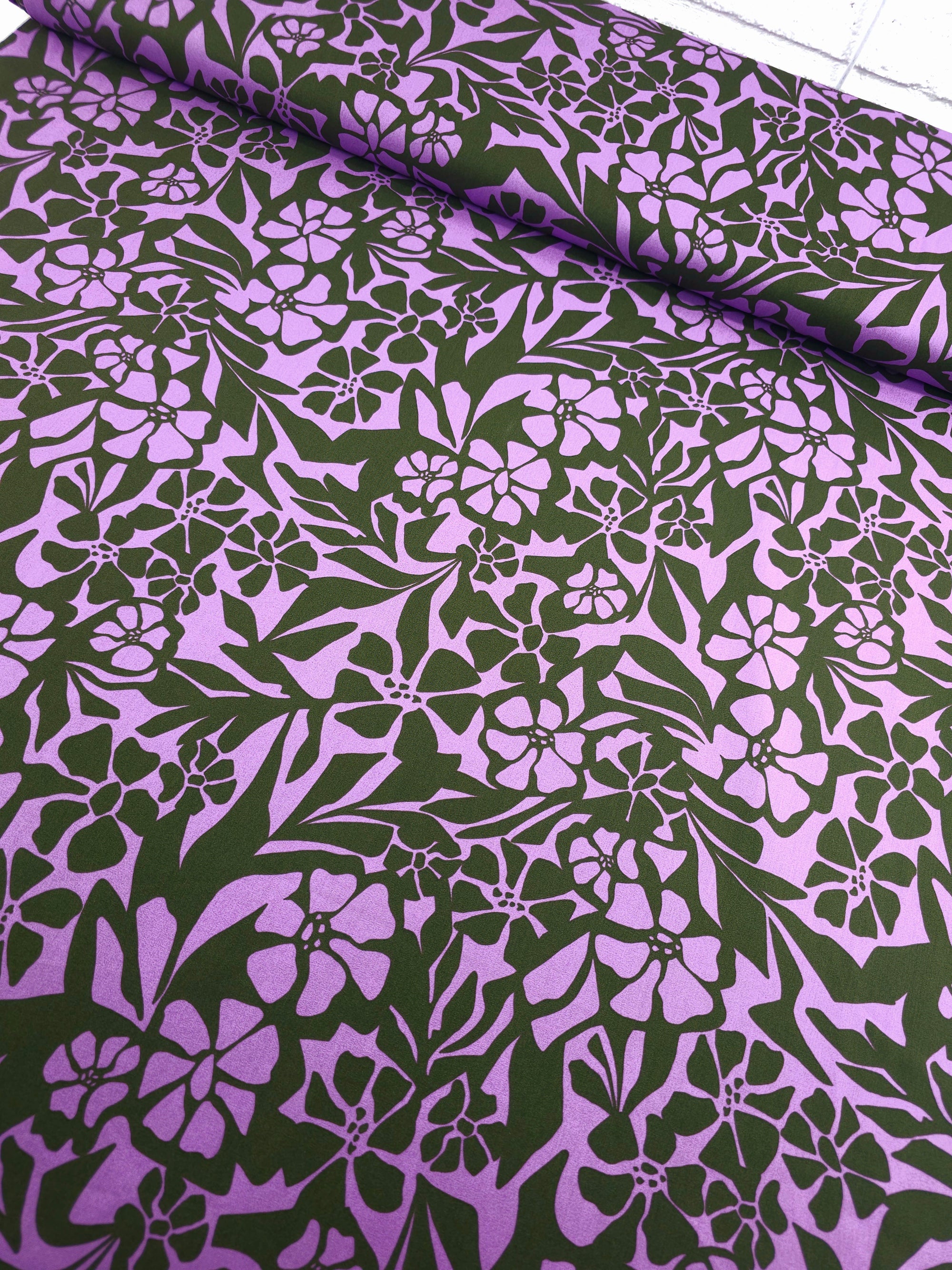 Purple/Forest Green Floral Groove Cotton Viscose