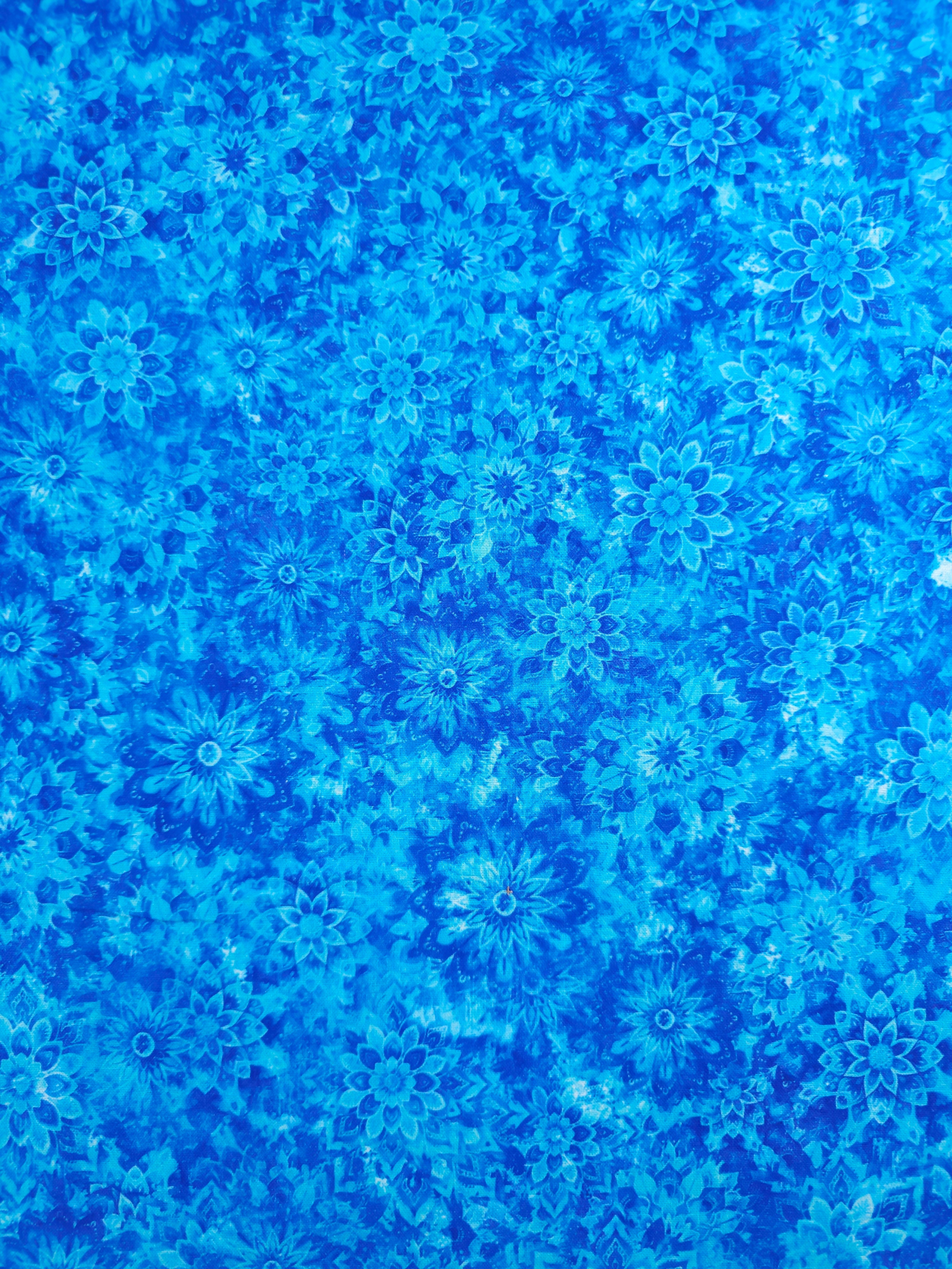 Blue Dancing Dahlias Kaleidoscope 100% Cotton 104" *EXTRA WIDE*
