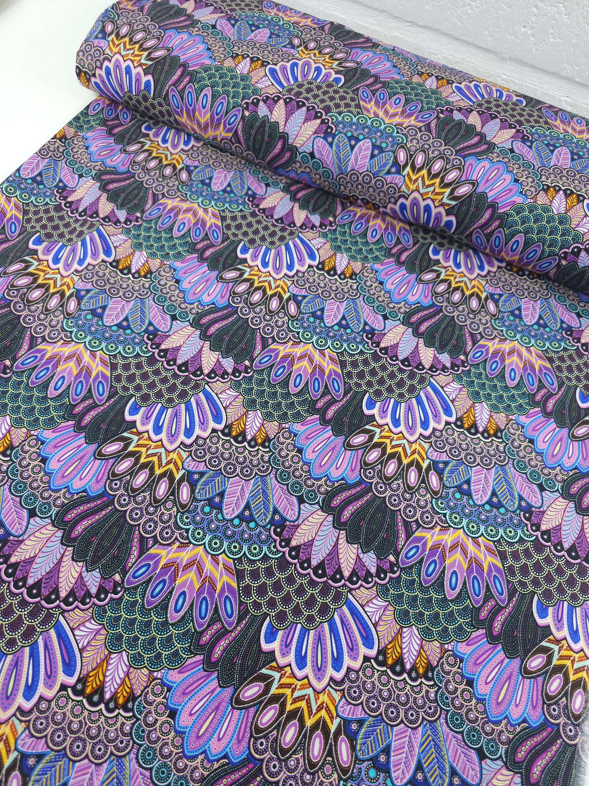 Purple Oasis Peacock Feathers 100% Cotton
