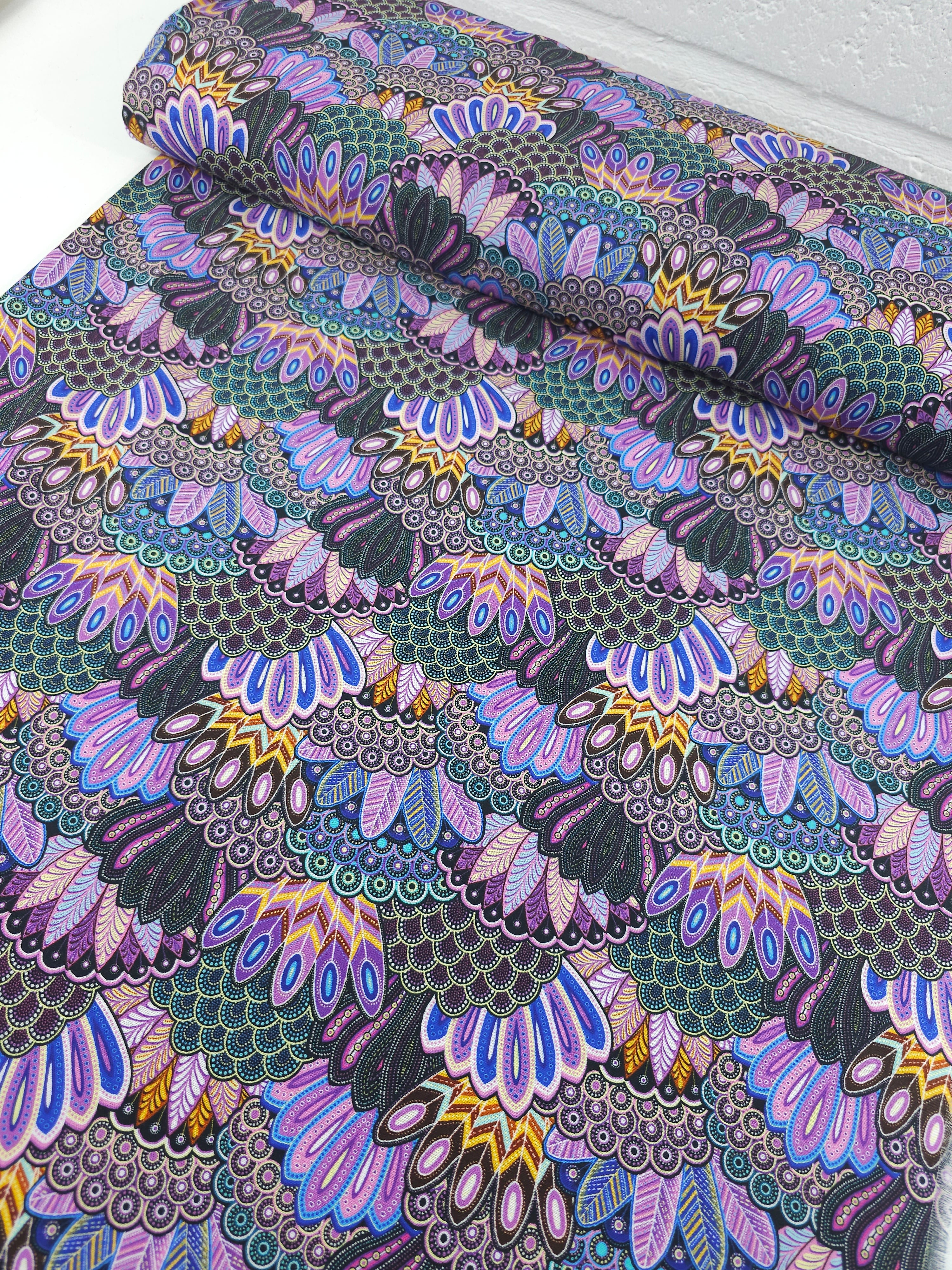 Purple Oasis Peacock Feathers 100% Cotton