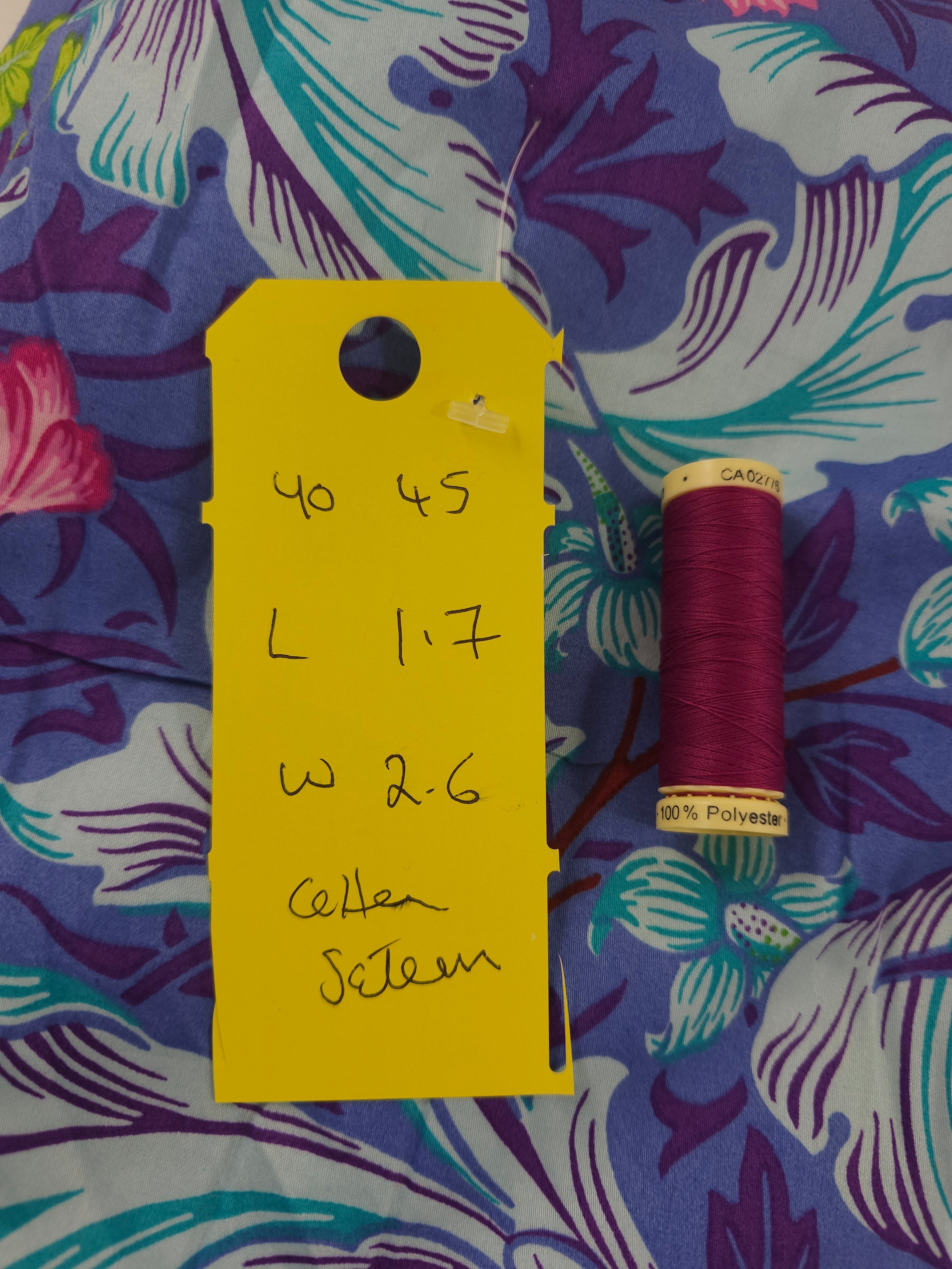 Purple floral Cotton sateen- 1.7m piece
