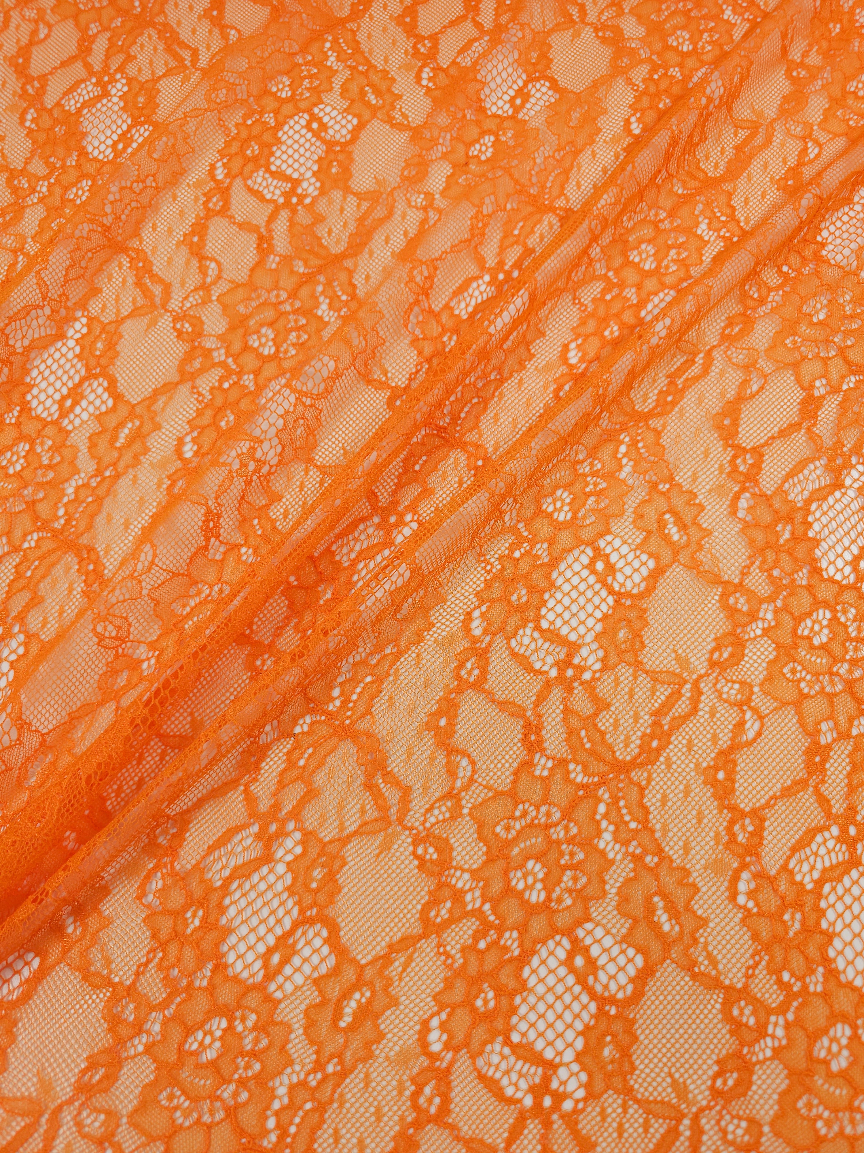 Orange Abstract Floral Mesh Lace