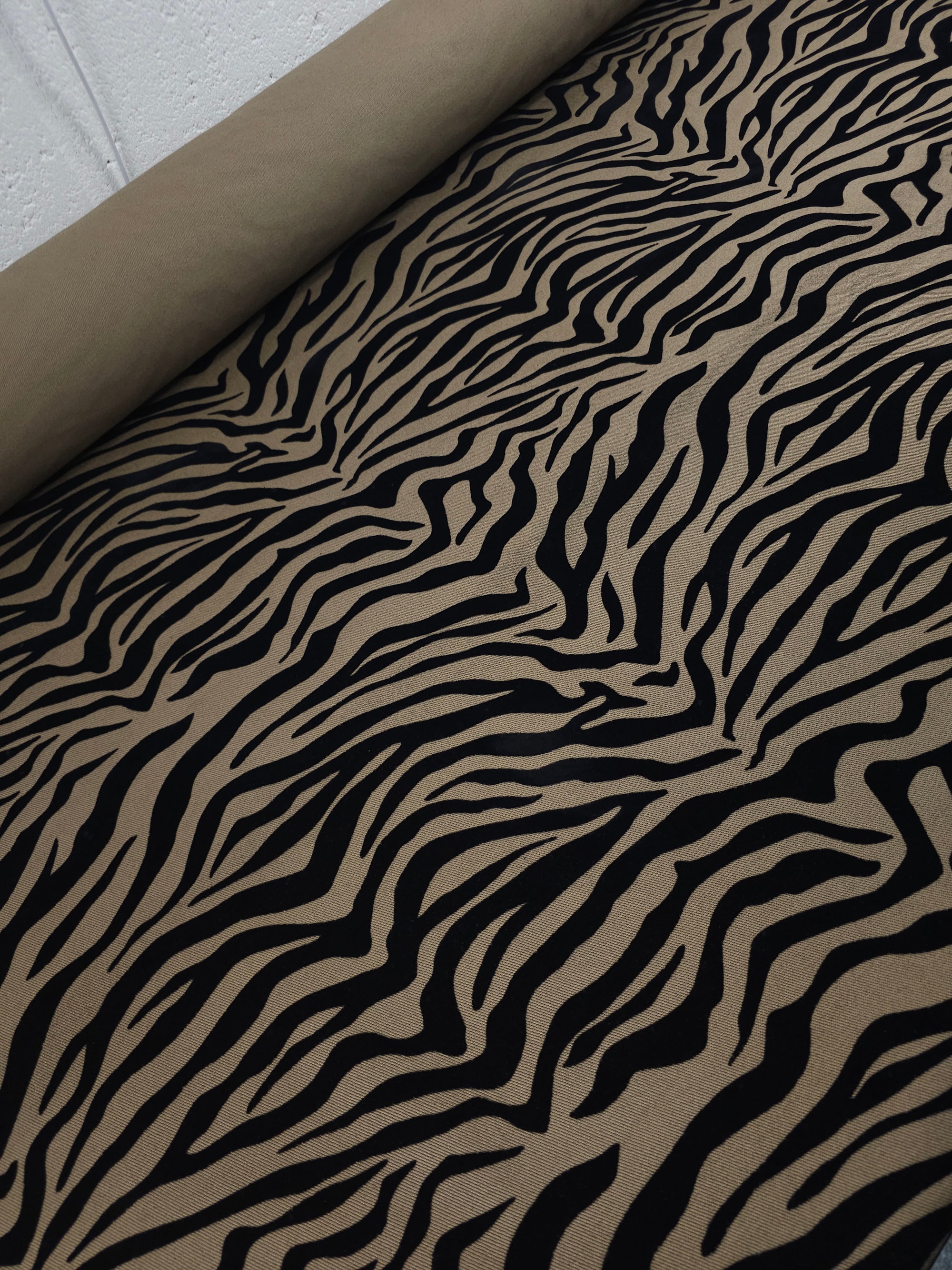 Tan Beige/Black Zebra Velvet Burnout Denim