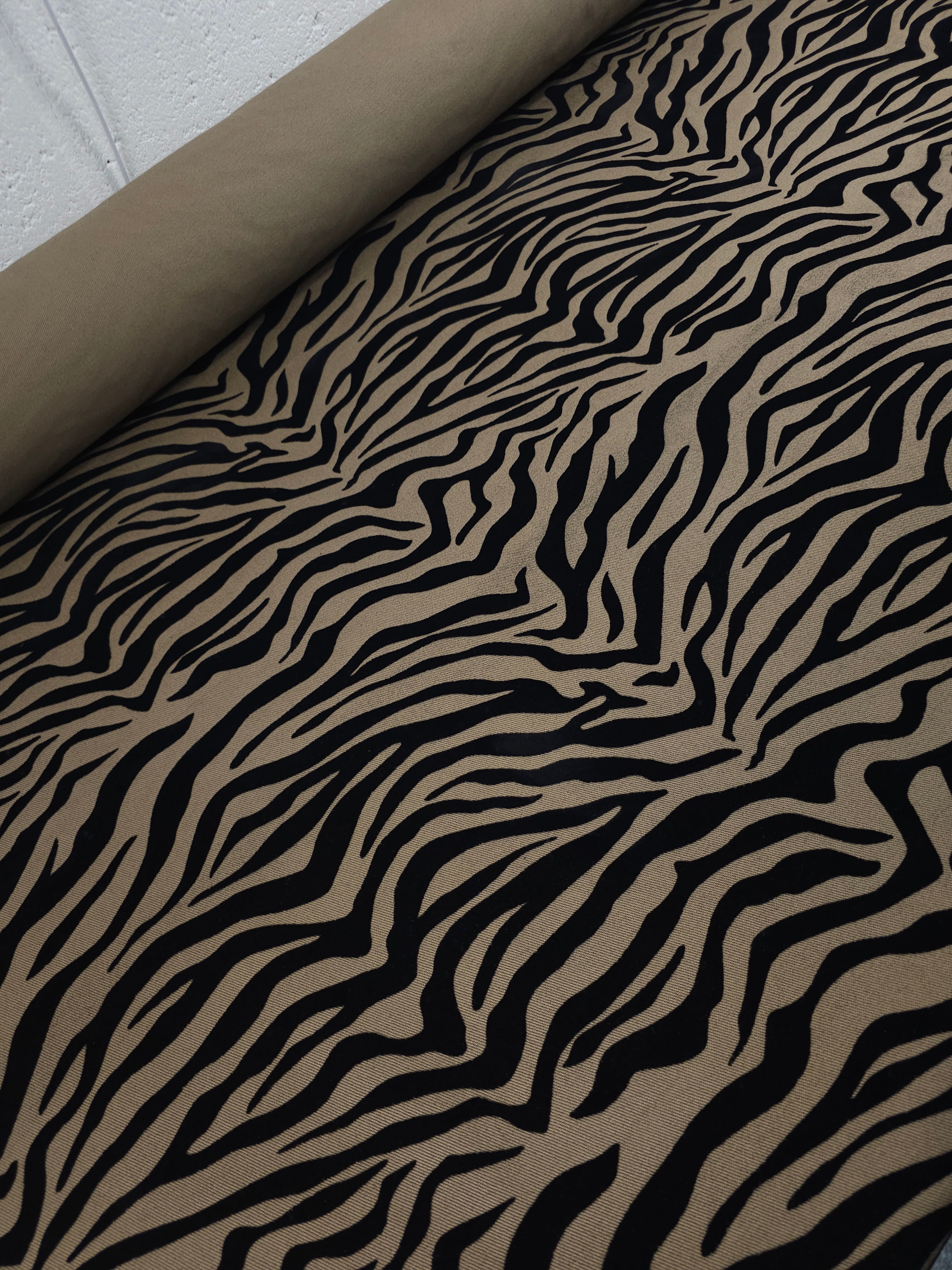 Tan Beige/Black Zebra Velvet Burnout Denim