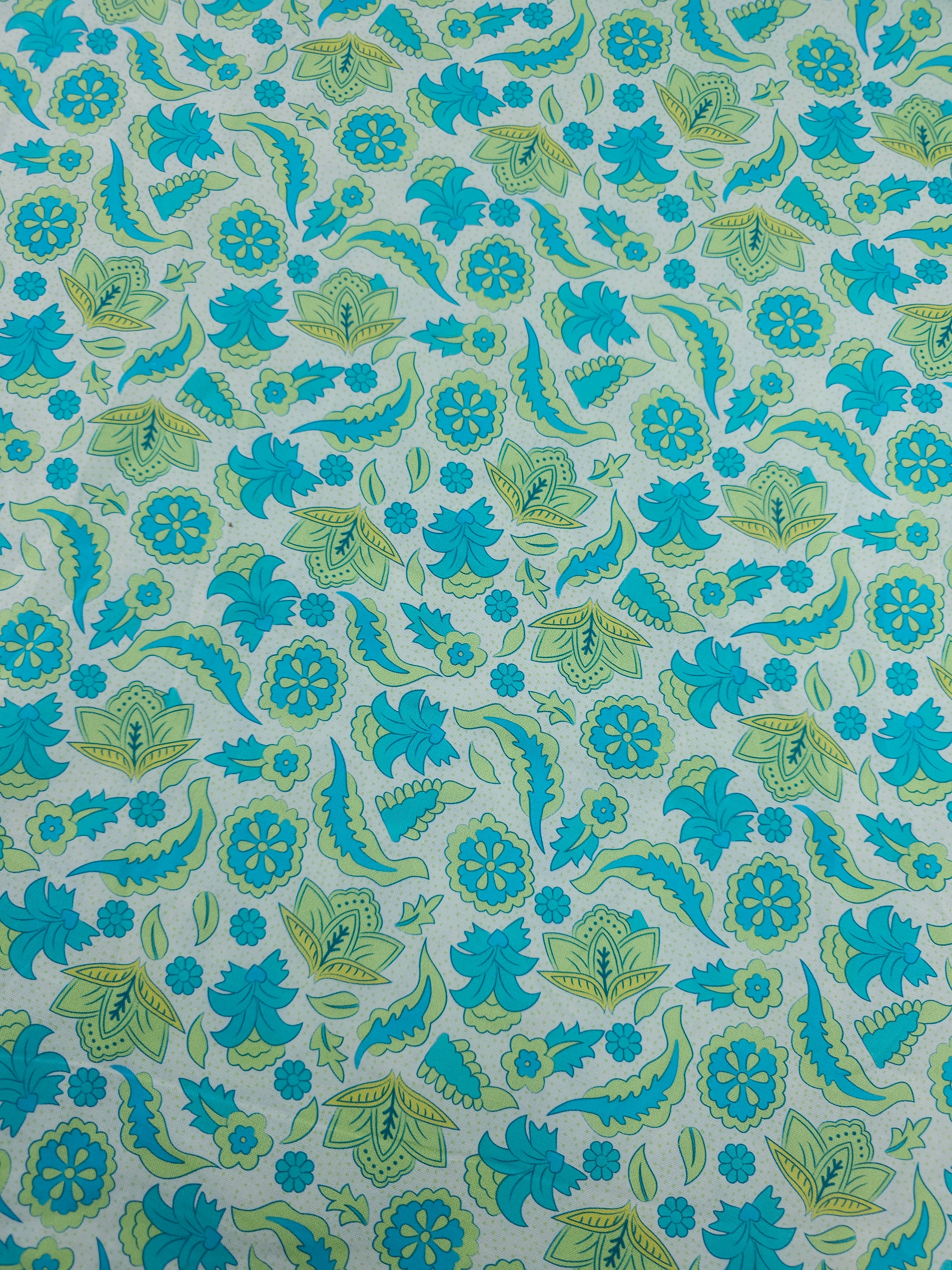 Blue/Lime Fantasy Floral 100% Cotton