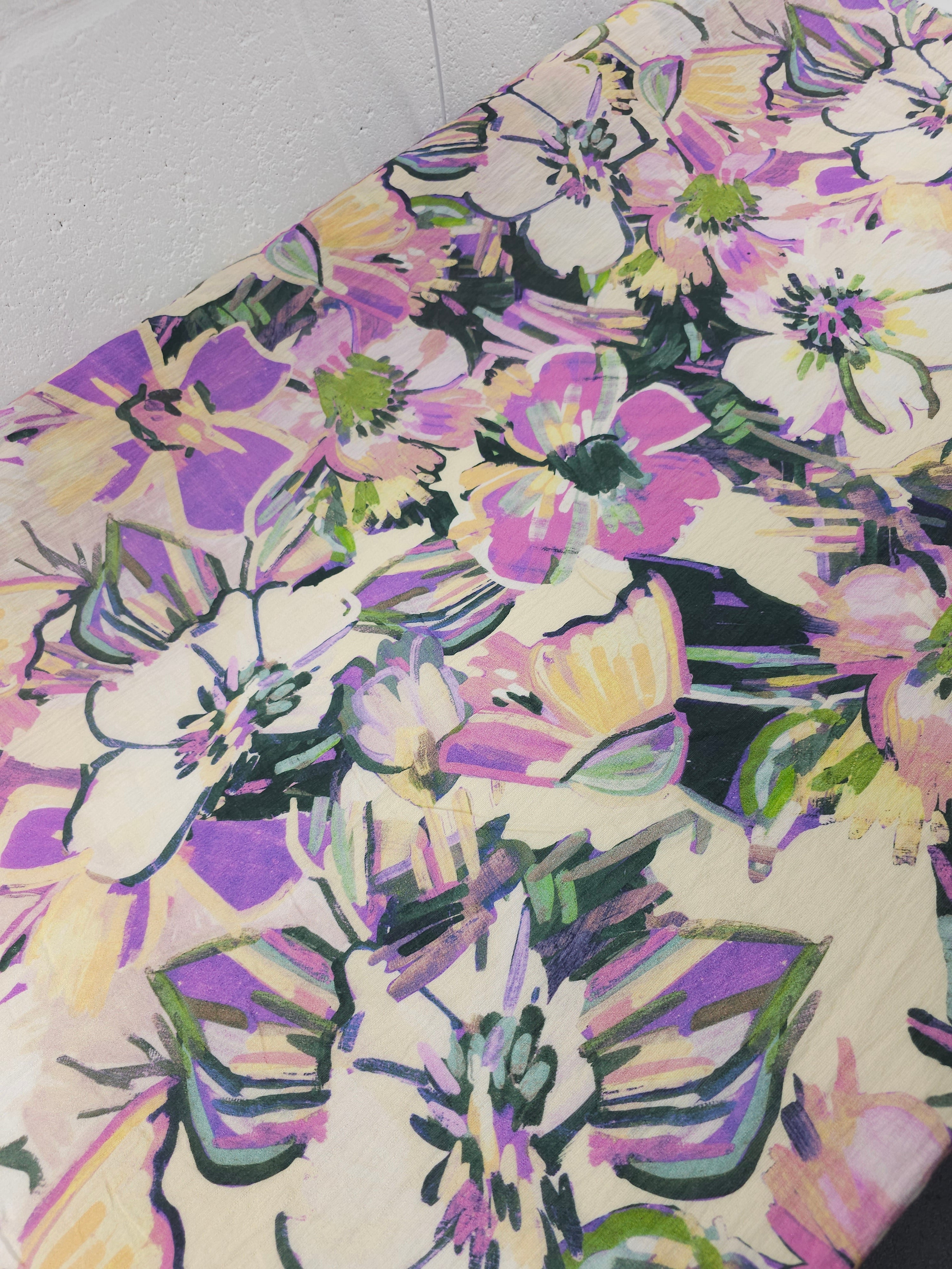 Purple Tones Watercolour Crinkle Viscose