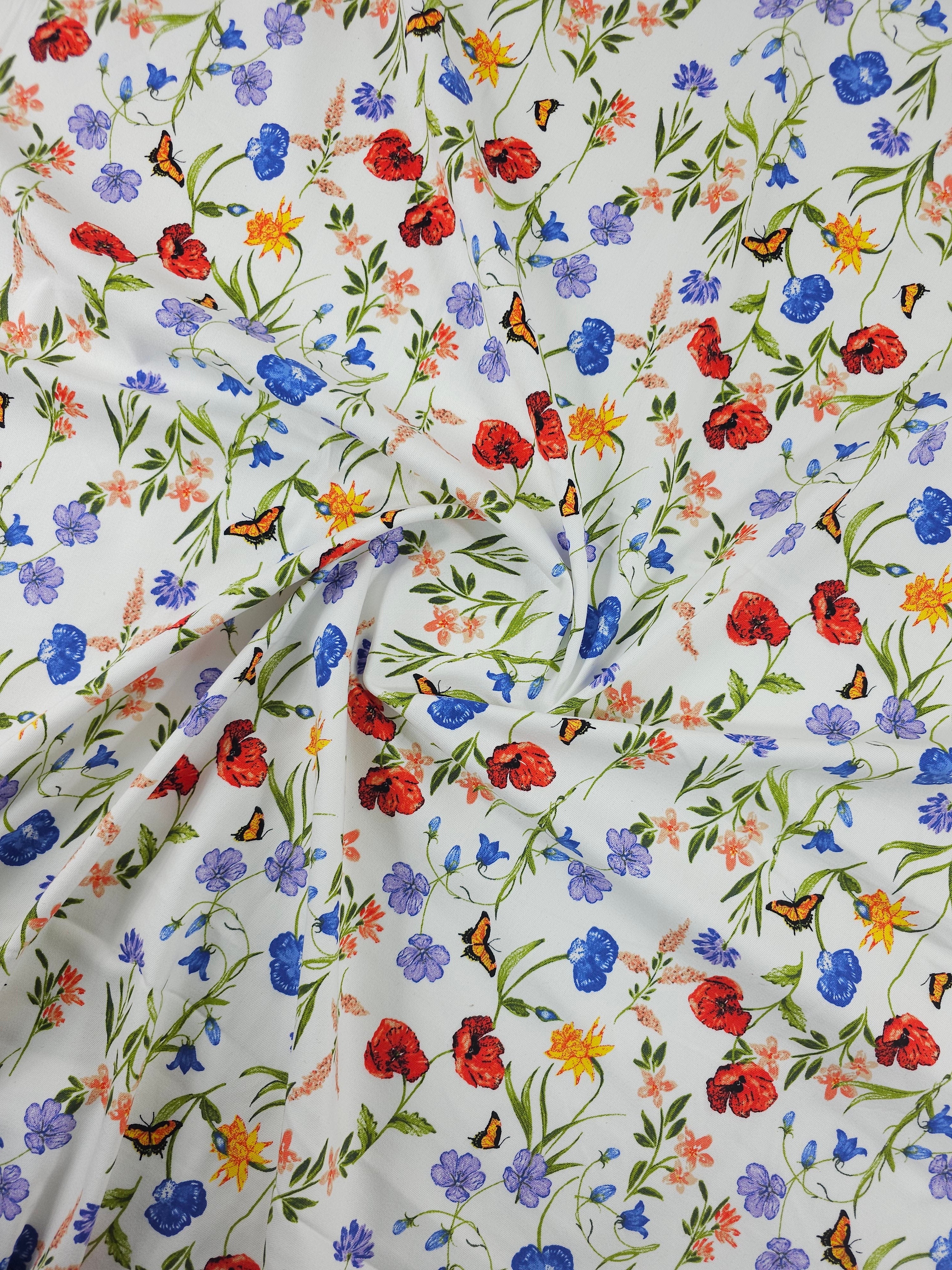 Floral Butterfly Meadow Lightweight Cotton Sateen Twill