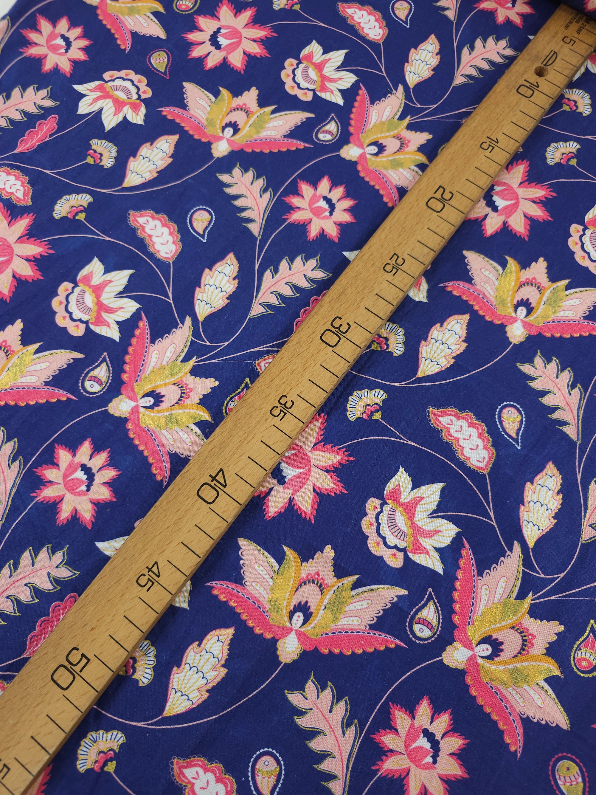 Navy/Pink Retro Floral 100% Cotton